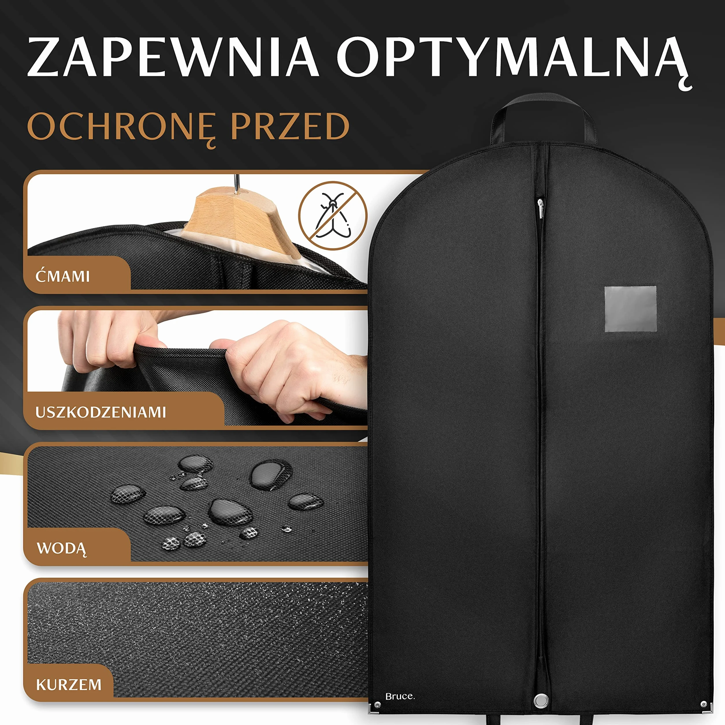 Bruce Premium worek na ubrania 100x60cm pokrowiec na garnitury marynarki sukienki podróżny