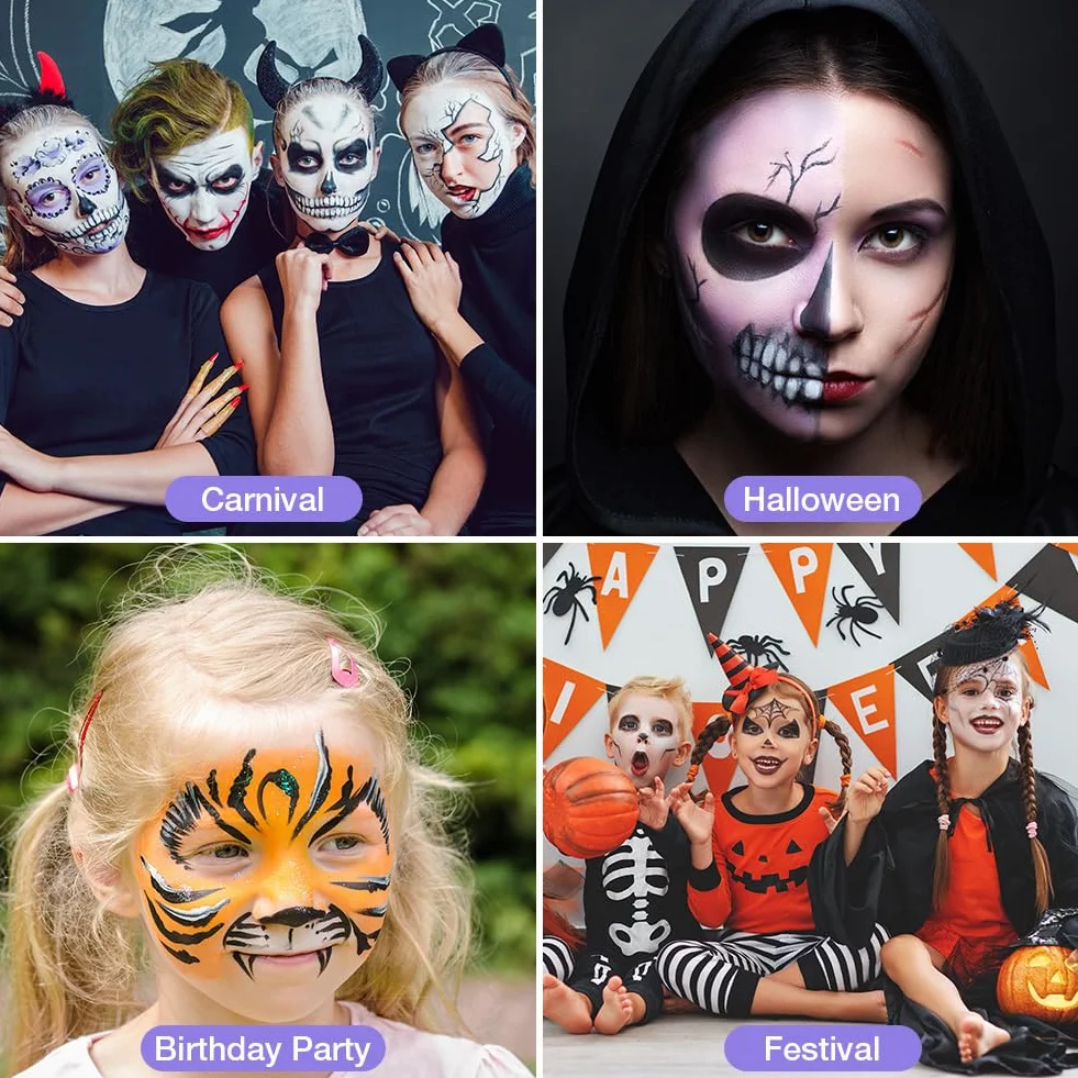 Farba do twarzy biała 100 g, farba do ciała, bezpieczna i zmywalna, farba do twarzy i ciała na Halloween, karnawał, imprezę