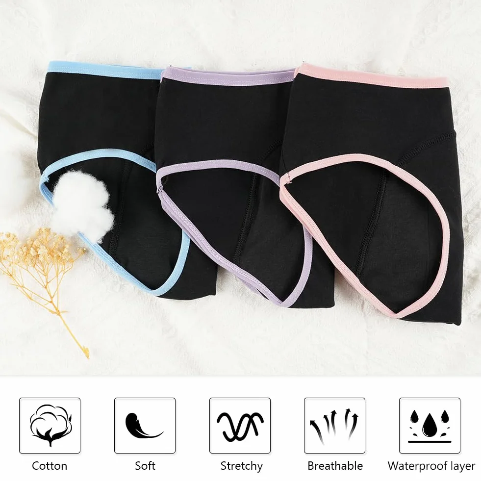 HOTUT majtek bawełnianych dziewczęcych, 3 sztuk menstruacyjne majtki, Bielizna okresowa dziewczęca, szczelna, miękka, oddychająca, wygodna bielizna bawełniana dla dziewczynek w wieku 10-16 lat