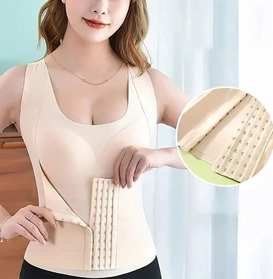 3-w-1 paska zapinana na guziki stanik stanik Trener TALIST CORSET dla kobiet kamizelka bez stalowej kamizelki ring(Beige+black,L)