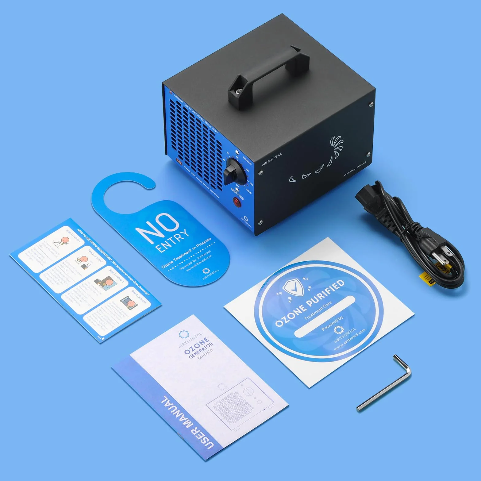 Airthereal MA5000 Komercyjny generator ozonu, ozonator z timerem, usuwa zapachy do 300 m², niebieski