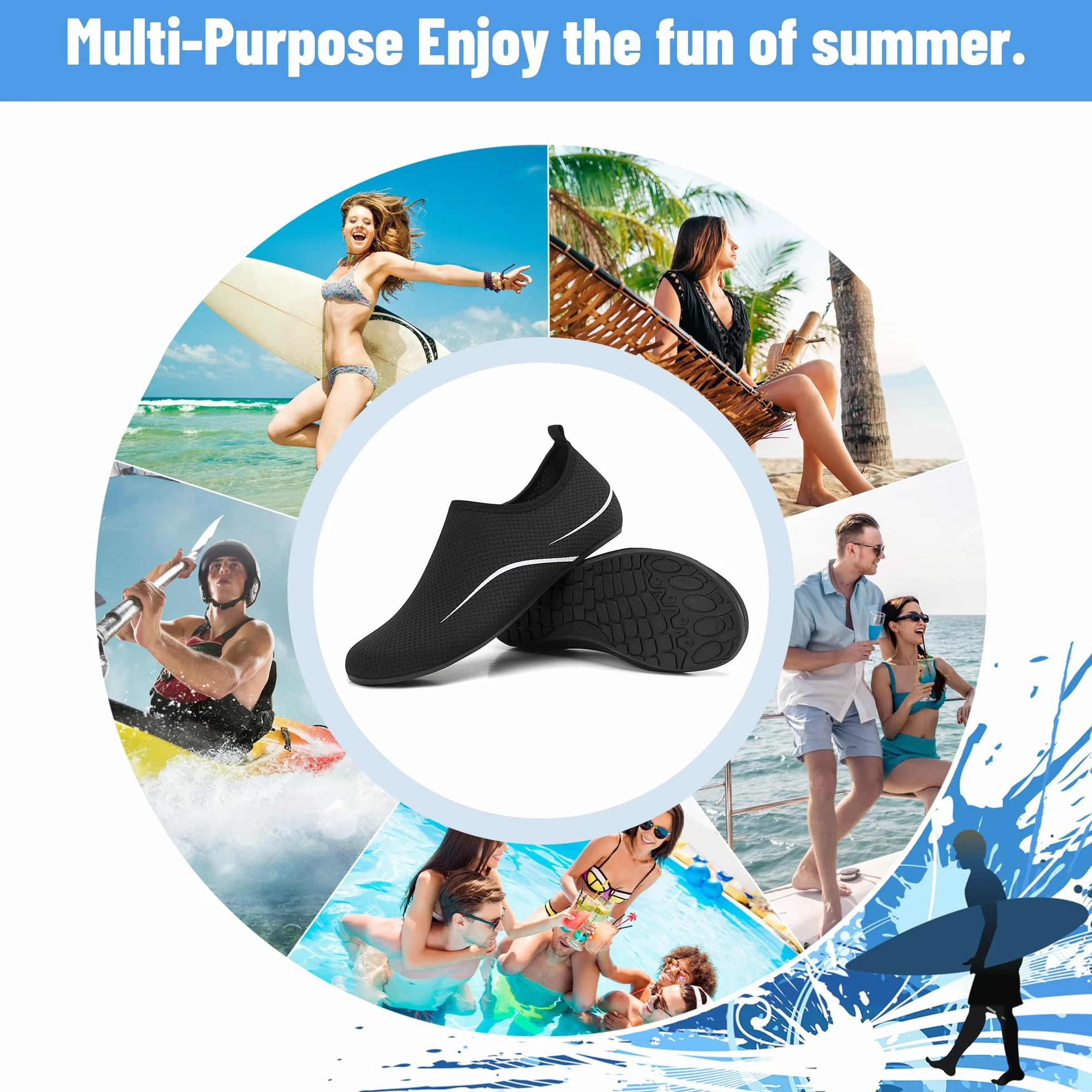 Buty do Wody Water Shoes Lekkie Buty do SportóW Wodnych Buty do PłYwania Buty PlażOwe Buty do Jogi Buty do Surfowania dla Kobiet I MężCzyzn. Czarny, 42EU