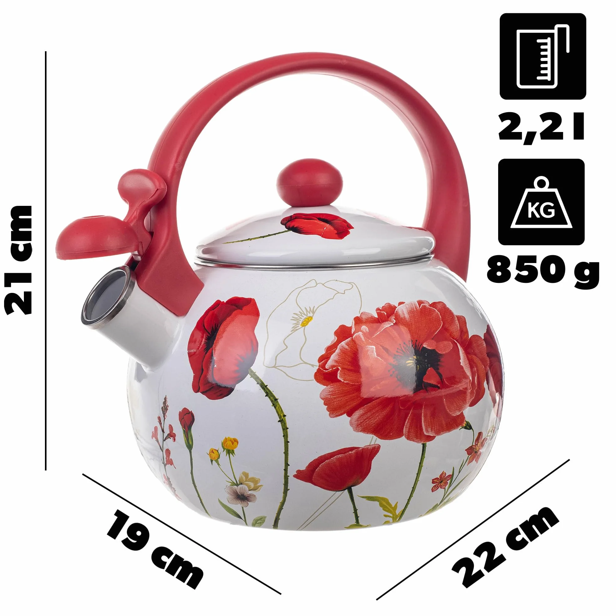 KADAX Czajnik z gwizdkiem 2 l retro na indukcję i gaz motyw maków