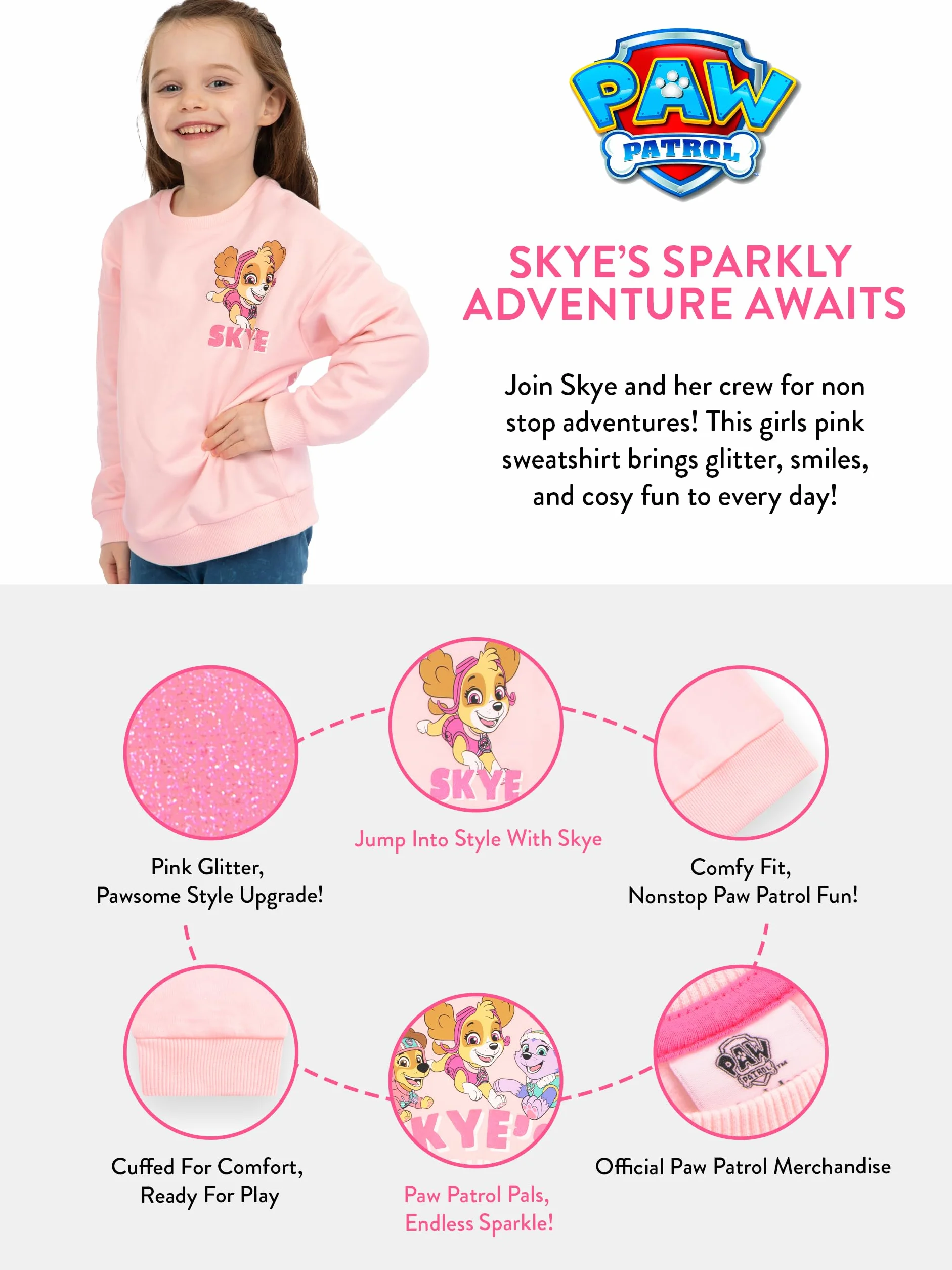 PAW Patrol Bluza | Bluza dla Dziewczynki | Skye Bluzy dla Dziewczynek | Błyszcząca Bluza dla Dzieci