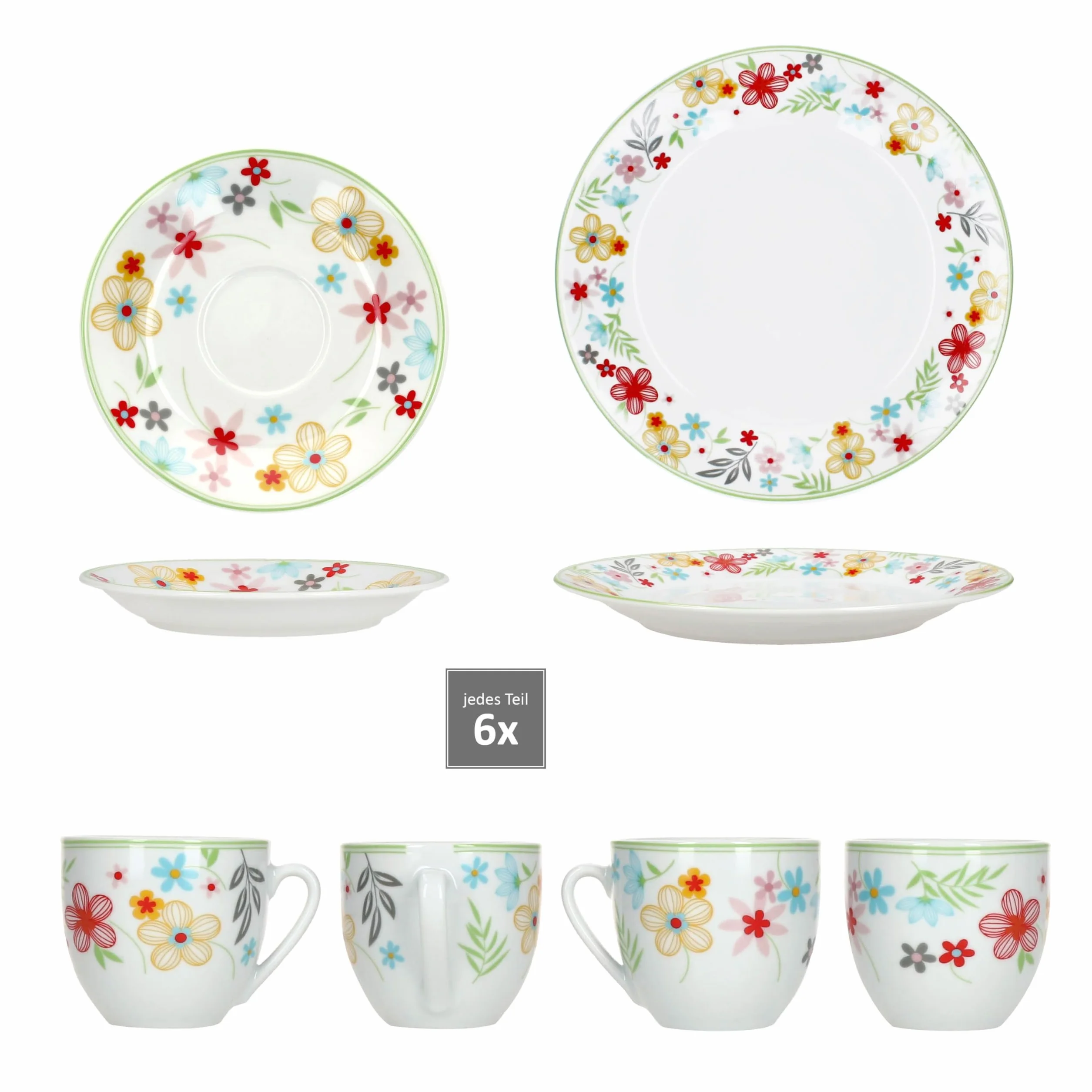 MamboCat Blümchen 18-częściowy porcelanowy serwis do kawy dla 6 osób