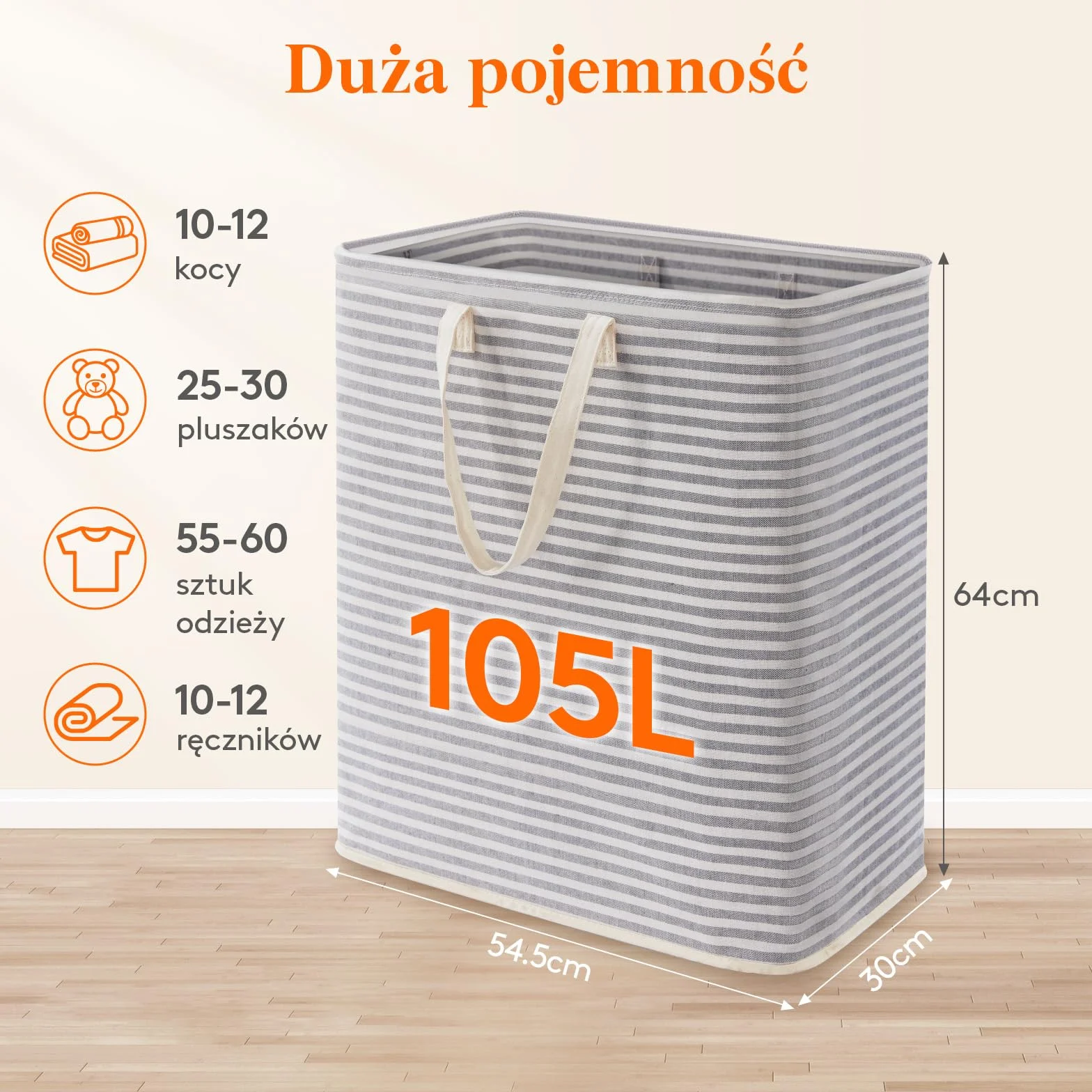 Lifewit Kosz na Pranie Składany Wodoodporny 100L Szary