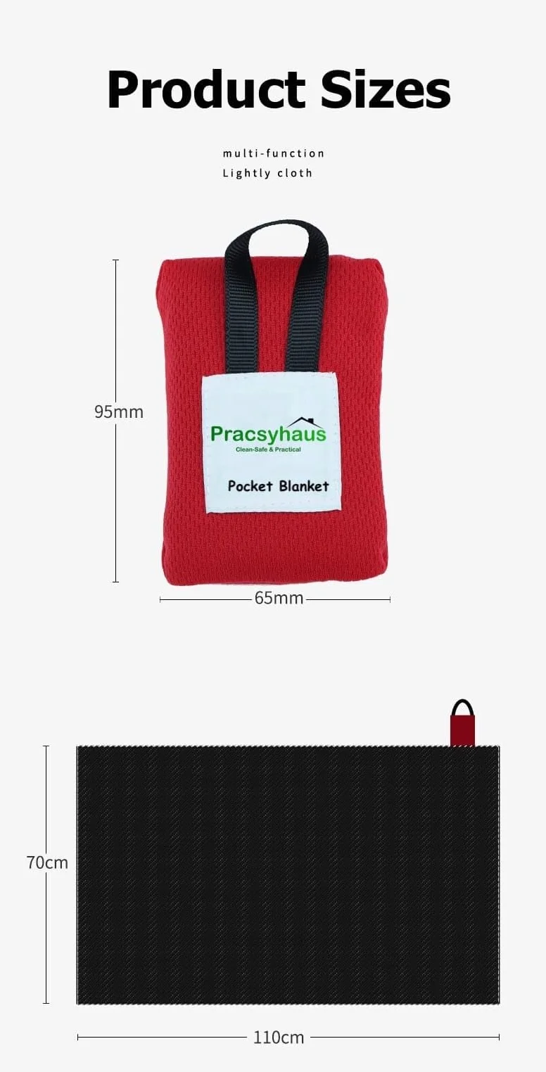 Wodoszczelny koc piknikowy – kompaktowy i lekki – Pocket Beach Blanket na kemping, wędrówki i podróże – S/M/ (czarny, S-70 cm x 110 cm)