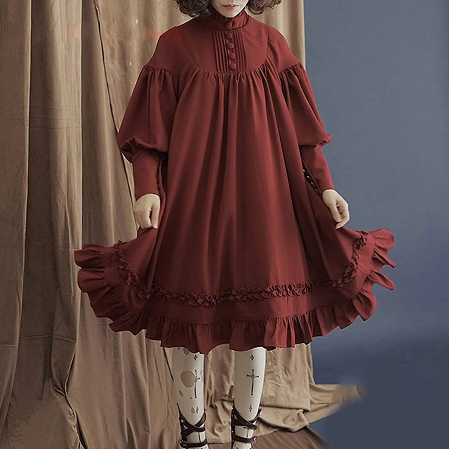 Cosplay Sukienka Lolita Japońskie Miękkie Czarne Sukienki Bawełniane Damskie Księżniczka Sukienka Kostium Dziewczęcy (Color : Wine Red, Size : 3XL)