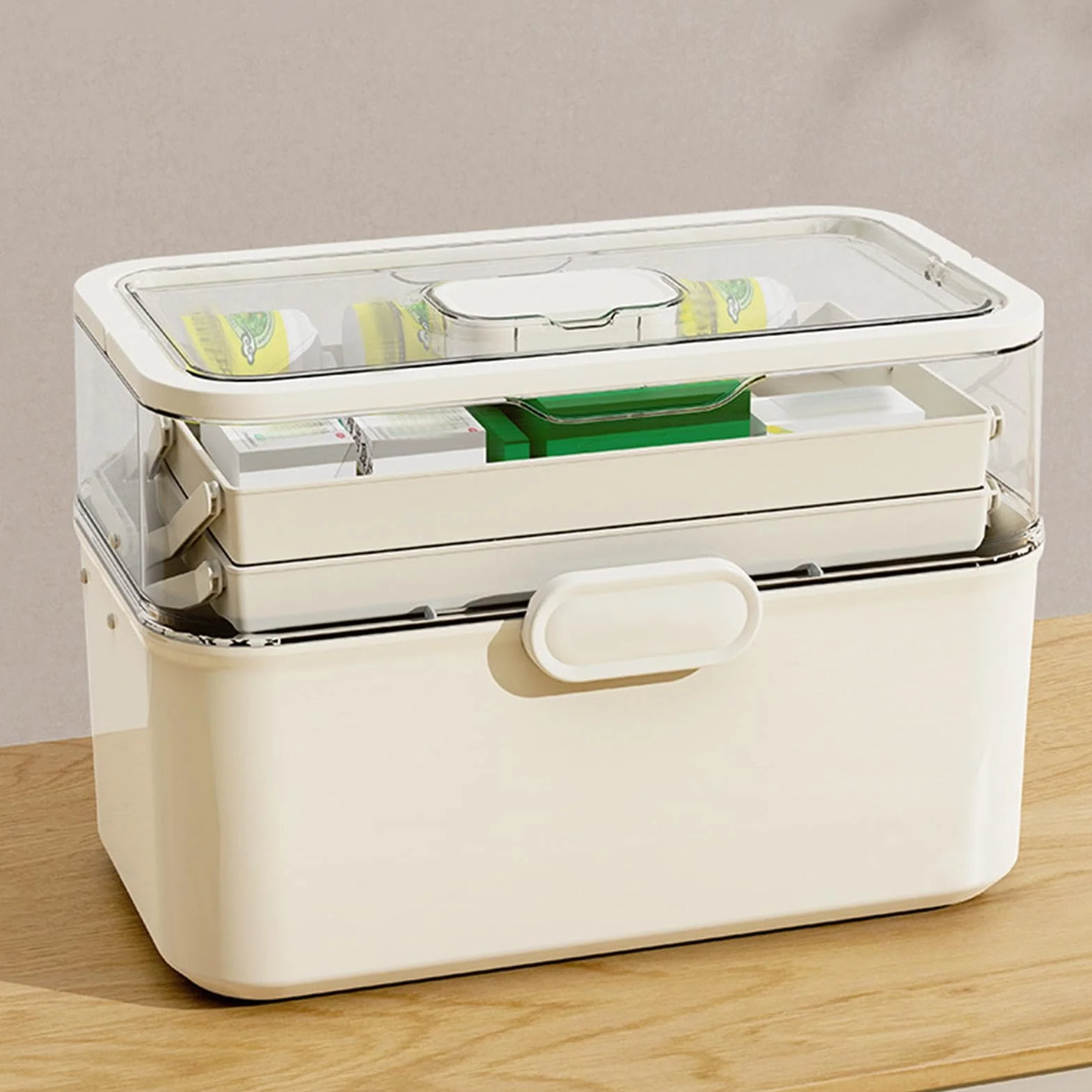 Medicine Organizer 3 Tier Storage with Tray, Compact Home Medicine Cabinet for Pills and Daily Necessities