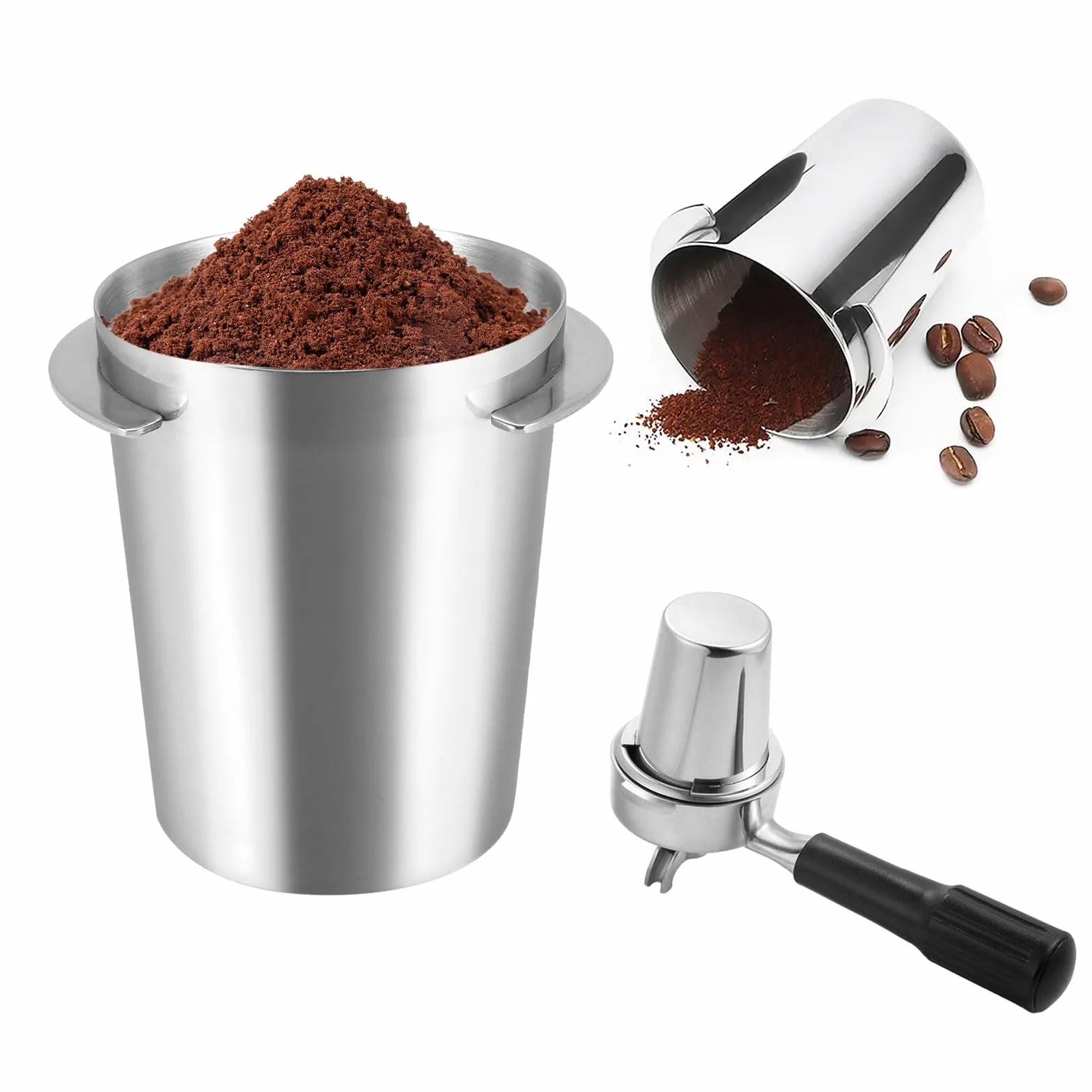 Kubek dozujący ze stali nierdzewnej 58 mm do kawy espresso srebrny