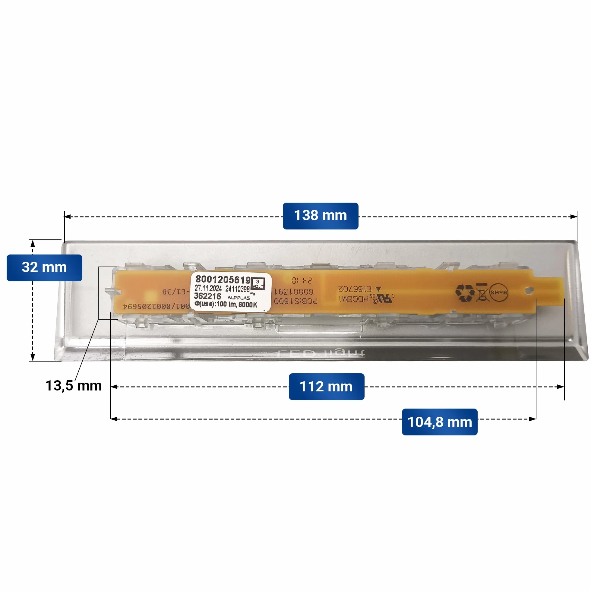 Moduł diodowy LED zamiennik Bosch Siemens Neff Constructa 10003924 10024820 00628627 oświetlenie wewnętrzne lodówki listwa LED 138x32x20 mm