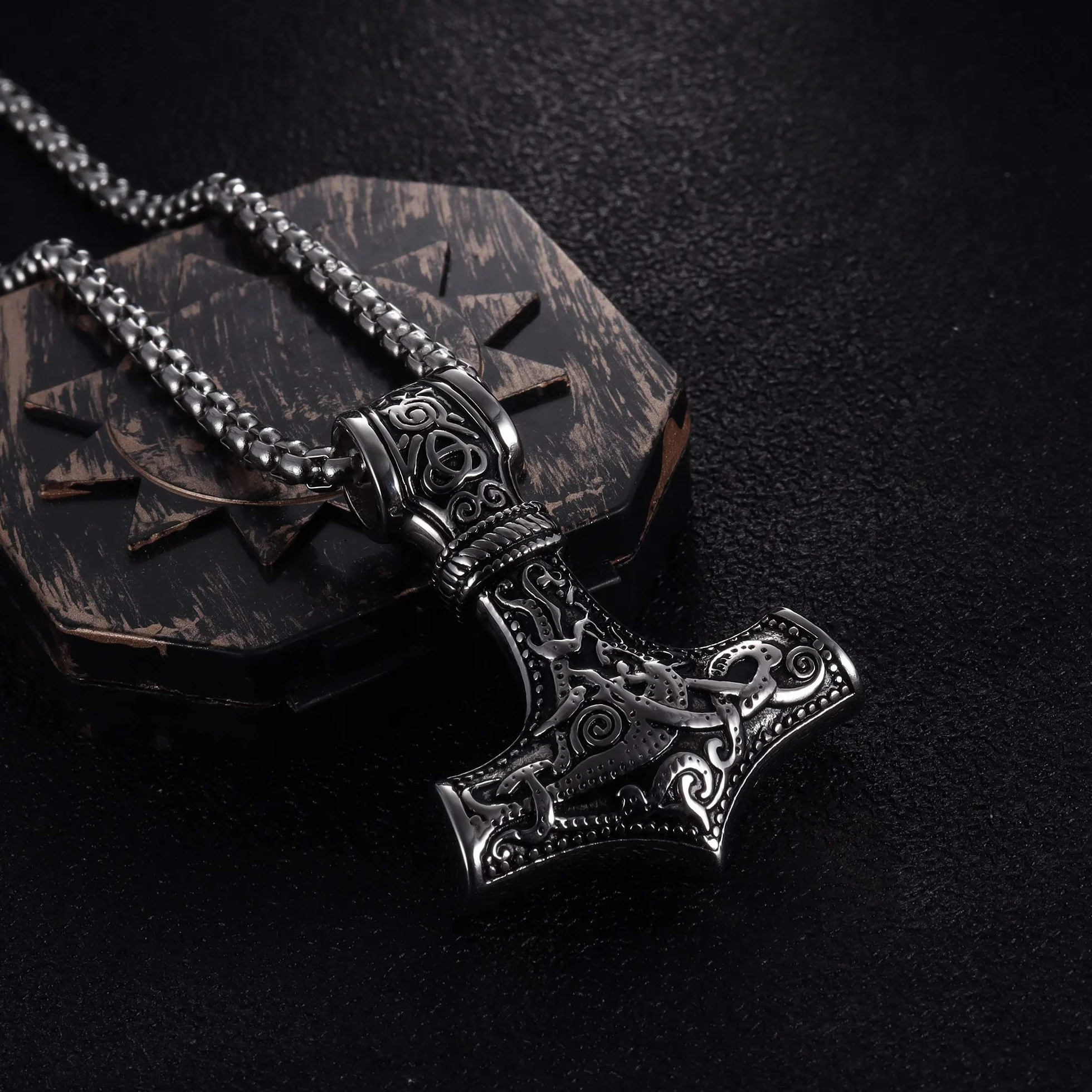 YADOCA Viking Thor's Hammer Naszyjnik męski stal nierdzewna z celtyckim węzłem Thora wisiorek z młotem biżuteria wikingów prezent czarny/srebrny, 61 cm, stal nierdzewna, bez kamienia szlachetnego