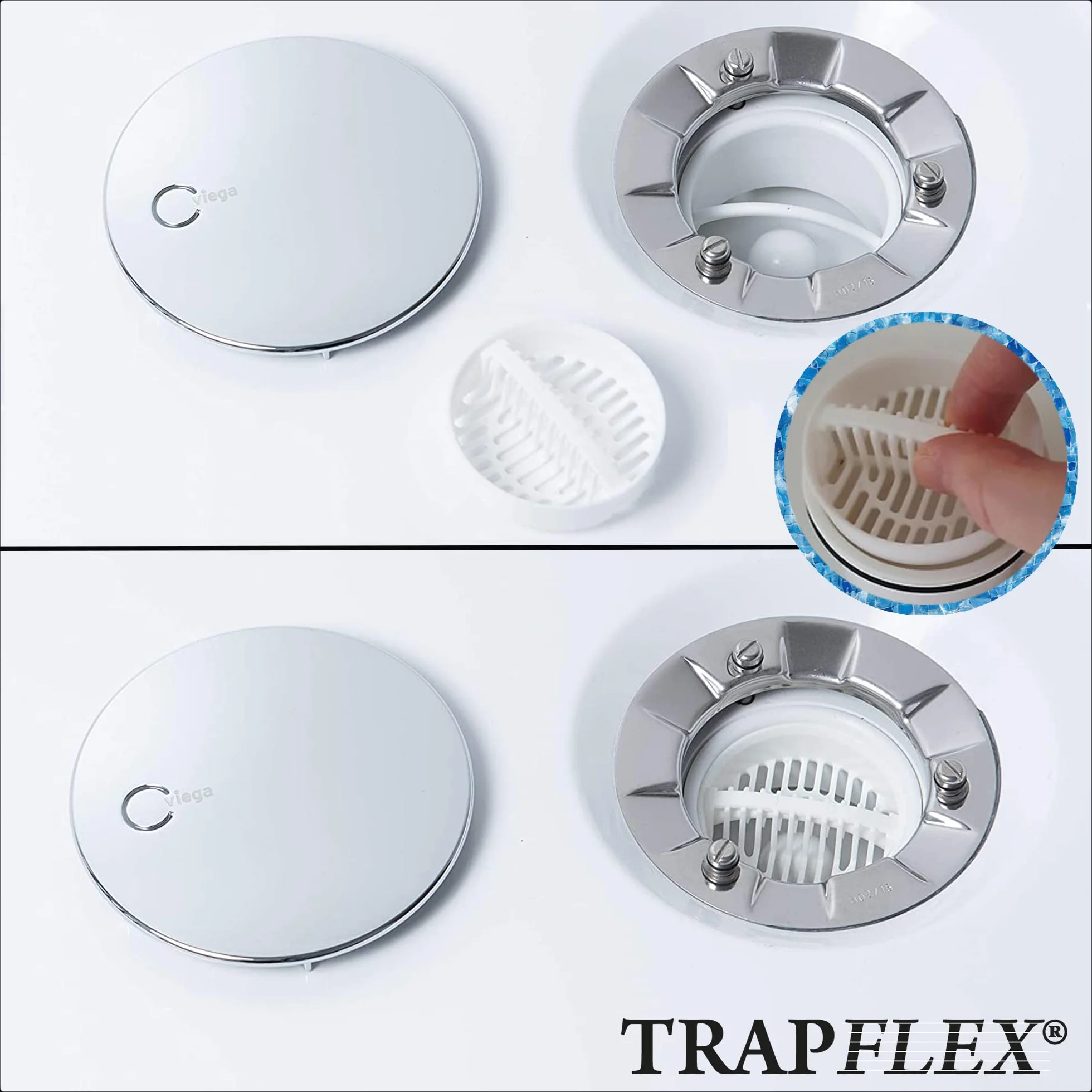 1 x Trapflex sitko do włosów/filtr do włosów + 1 x łapacz włosów (kompatybilny z zestawem odpływowym Tempoplex numer modelu 6961, 6962, 6963, zastępuje numer części 582951/6961.96)