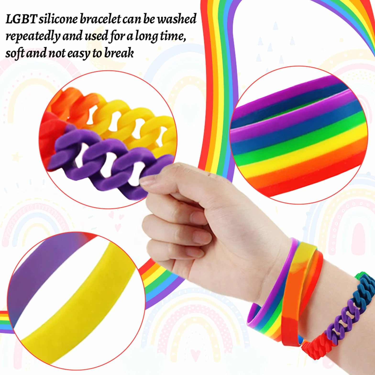 Tęczowa bransoletka LGBT Gay Pride, silikon, 18 cm
