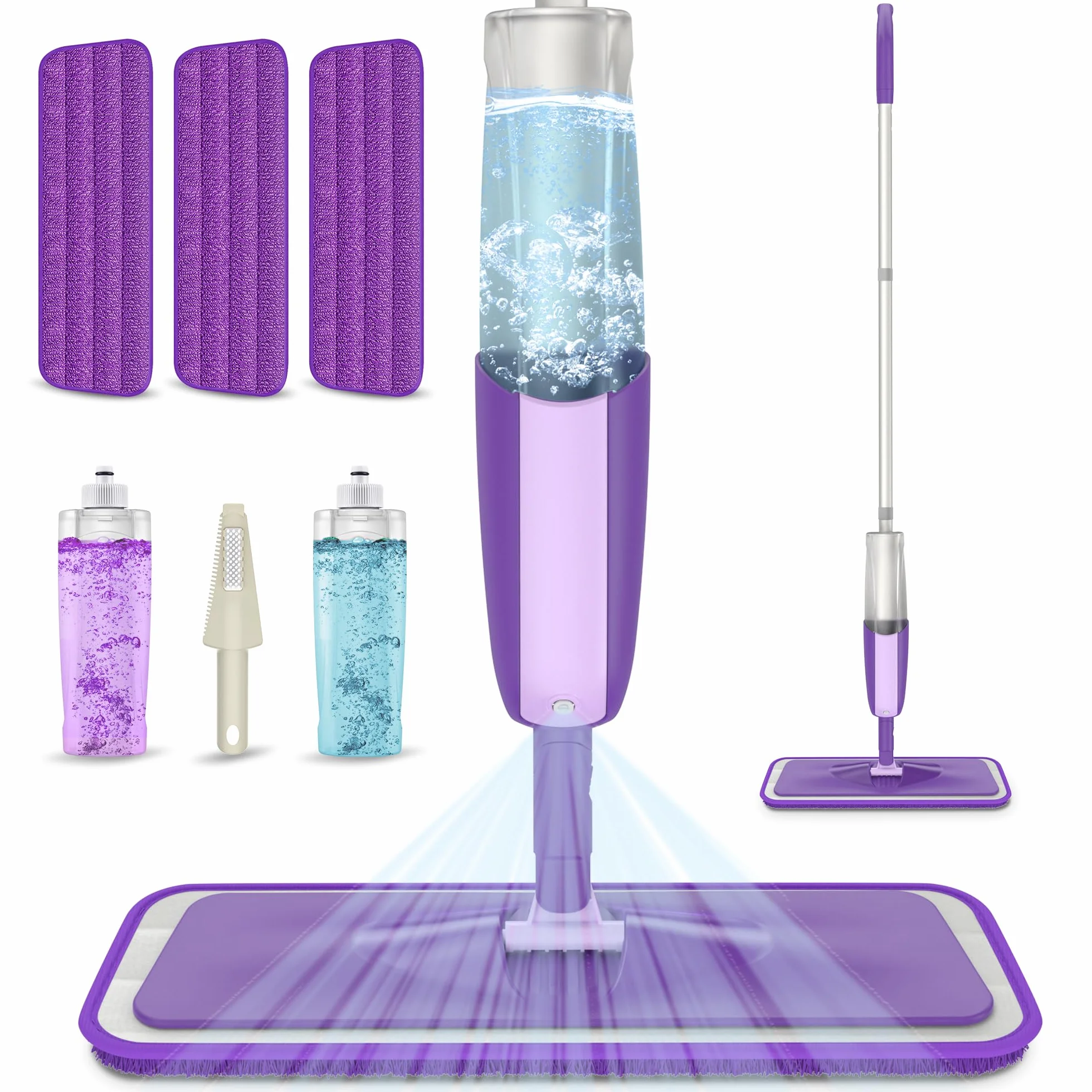 Mop z rozpylaczem z mikrofibry do czyszczenia podłóg - MEXERRIS Mop do czyszczenia podłóg w kuchni z 2 butelkami wielokrotnego napełniania obracany o 360° mop z twardego drewna do laminowanych płytek