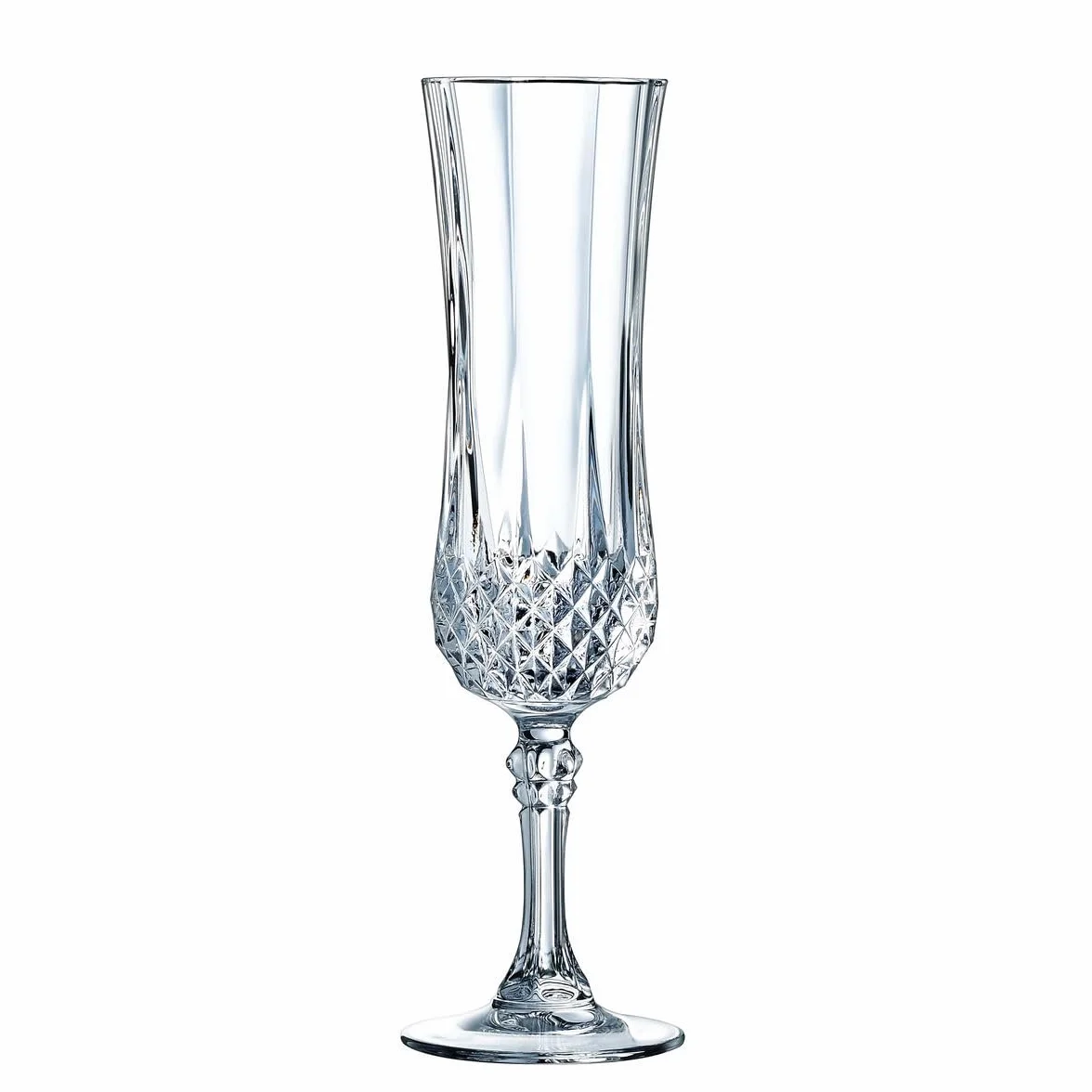 Cristal d'Arques Paris - Kolekcja Longchamp - 6 fletów do szampana 14cl w Kwarx - Błyszczący, przezroczystość i wysoka wytrzymałość - Ikoniczne listwy - Wyprodukowano we Francji