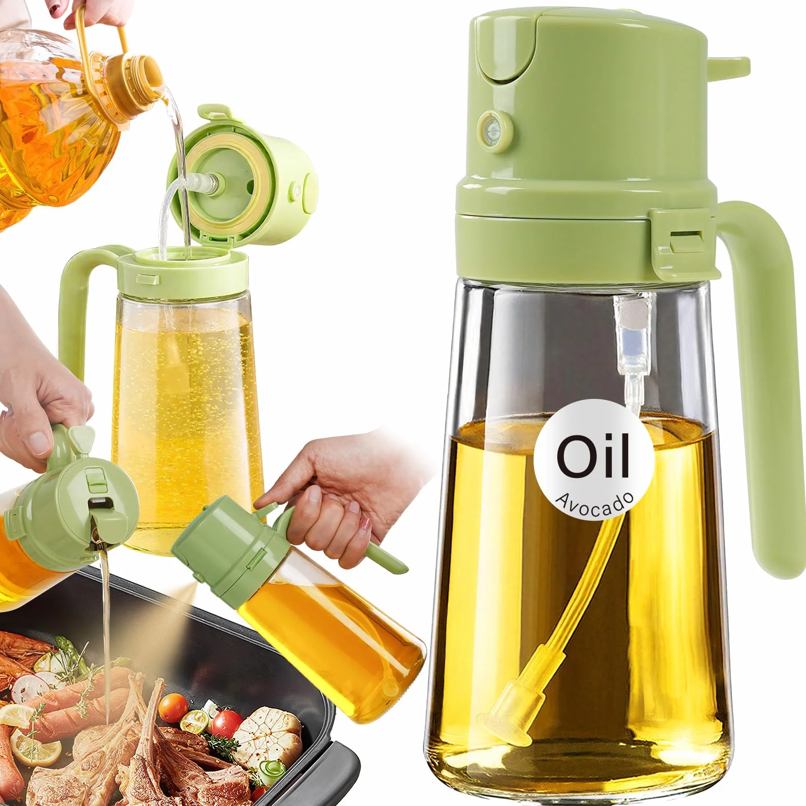 YARRAMATE 2 w 1 dozownik oleju do gotowania 470 ml butelka z rozpylaczem oleju bezpieczna dla żywności (Zielony)