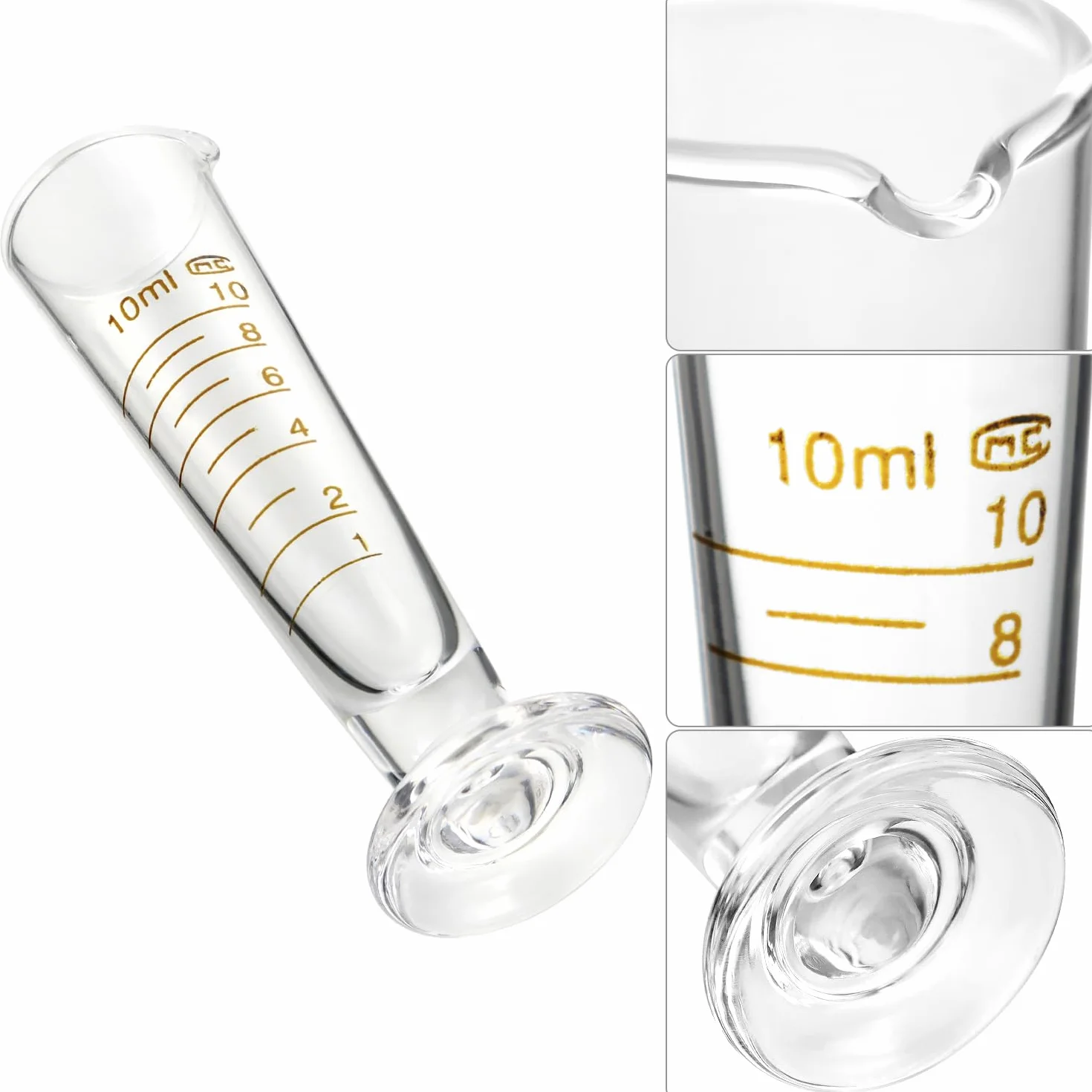 QWORK® Kubek z miarką, szklany cylinder ze szkła borokrzemowego o pojemności 10 ml, ze skalą o wysokiej precyzji