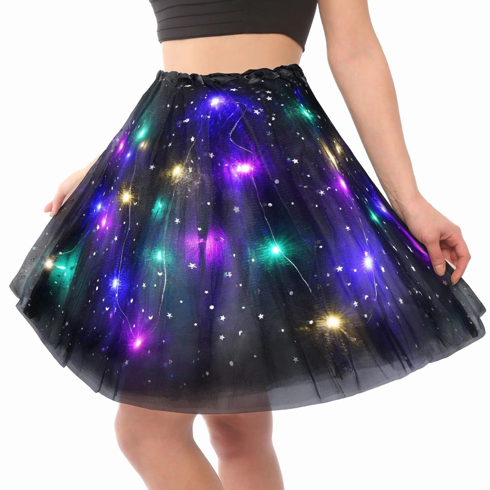 URAQT Spódniczka tutu LED, tiulowa spódniczka damska LED tutu dla dorosłych, mini spódniczka damska z diodami LED, tutu LED dla dorosłych na karnawałowe bale, bale, kostium na Halloween, 40 cm