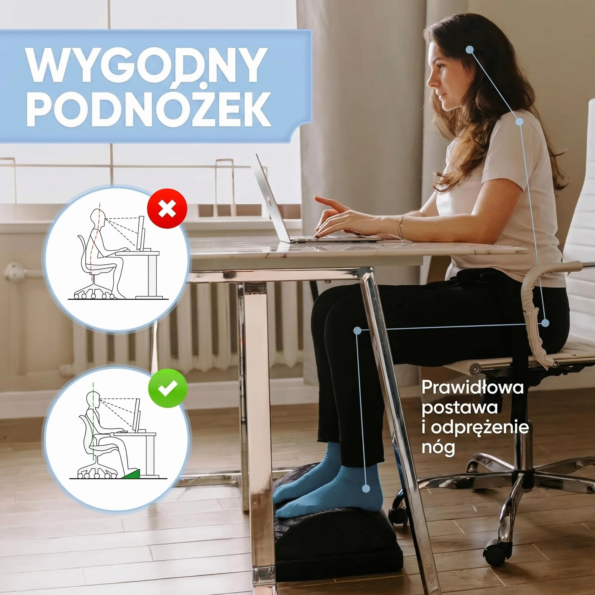 Björn&Schiller ergonomiczny podnóżek pod biurko regulowana wysokość poduszka na nogi z kieszenią