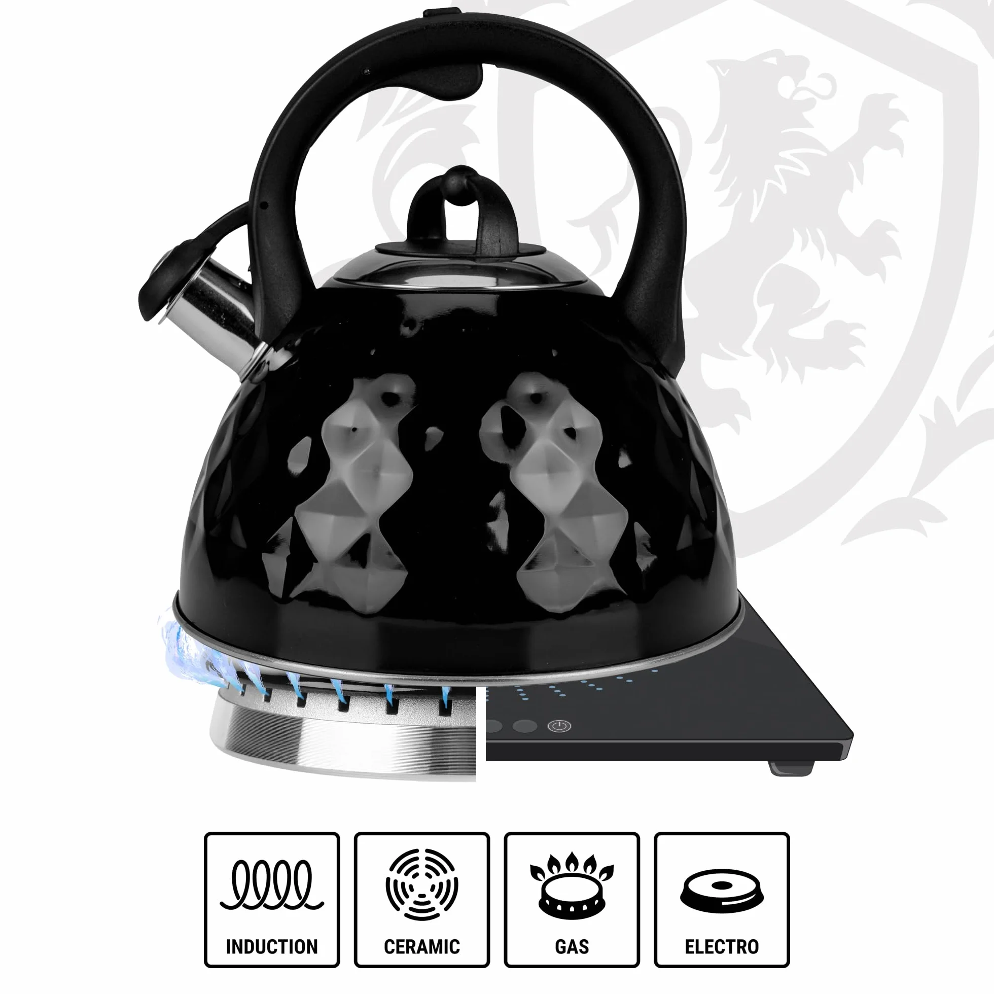 KARL HAUSMANN Czajnik Stalowy 2.5L Czarny Indukcyjny Gazowy Elektryczny Cool-Touch