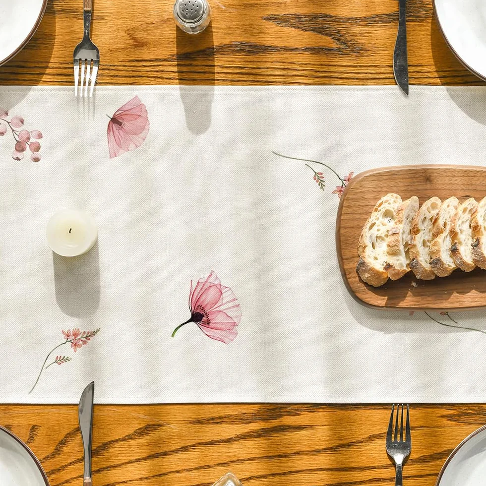 Artoid Mode Liść maku, wiosenny bieżnik na stół, lato, sezonowy, dekoracja stołu kuchennego, na urlop, imprezę, 40 x 100 cm