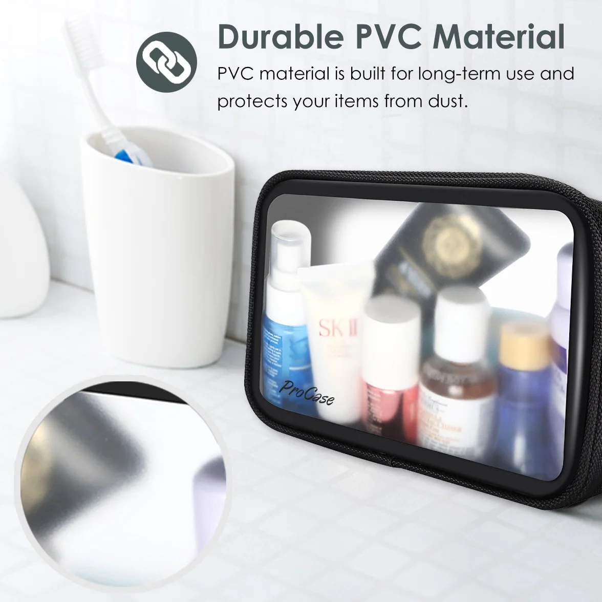 ProCase Toiletry Bag Airplane Torba na przybory toaletowe przezroczysta do bagażu podręcznego w samolocie, kosmetyczka podróżna na płyny w walizce, torba do przechowywania kosmetyków - czarna
