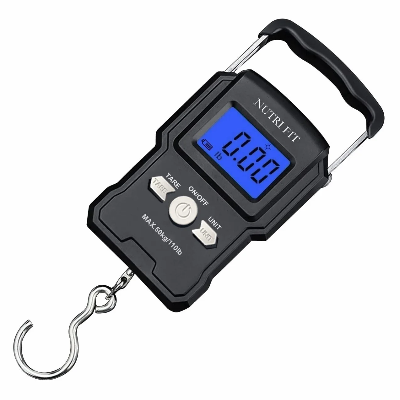 NUTRI FIT Cyfrowa waga bagażowa 50 kg, 2 baterie AAA w zestawie, podświetlany wyświetlacz