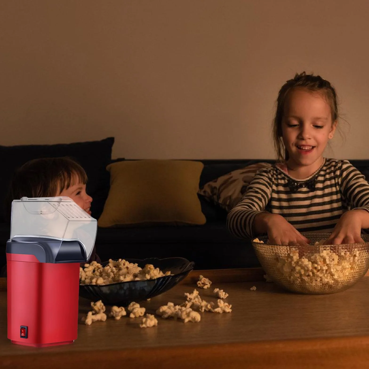 Maszyna do popcornu na gorące powietrze, 1200 W, bez oleju, bez tłuszczu, bez BPA, szybka w 3 minuty, obsługa jednym dotknięciem, kompaktowy automat do popcornu w stylu retro, do domu, kina domowego