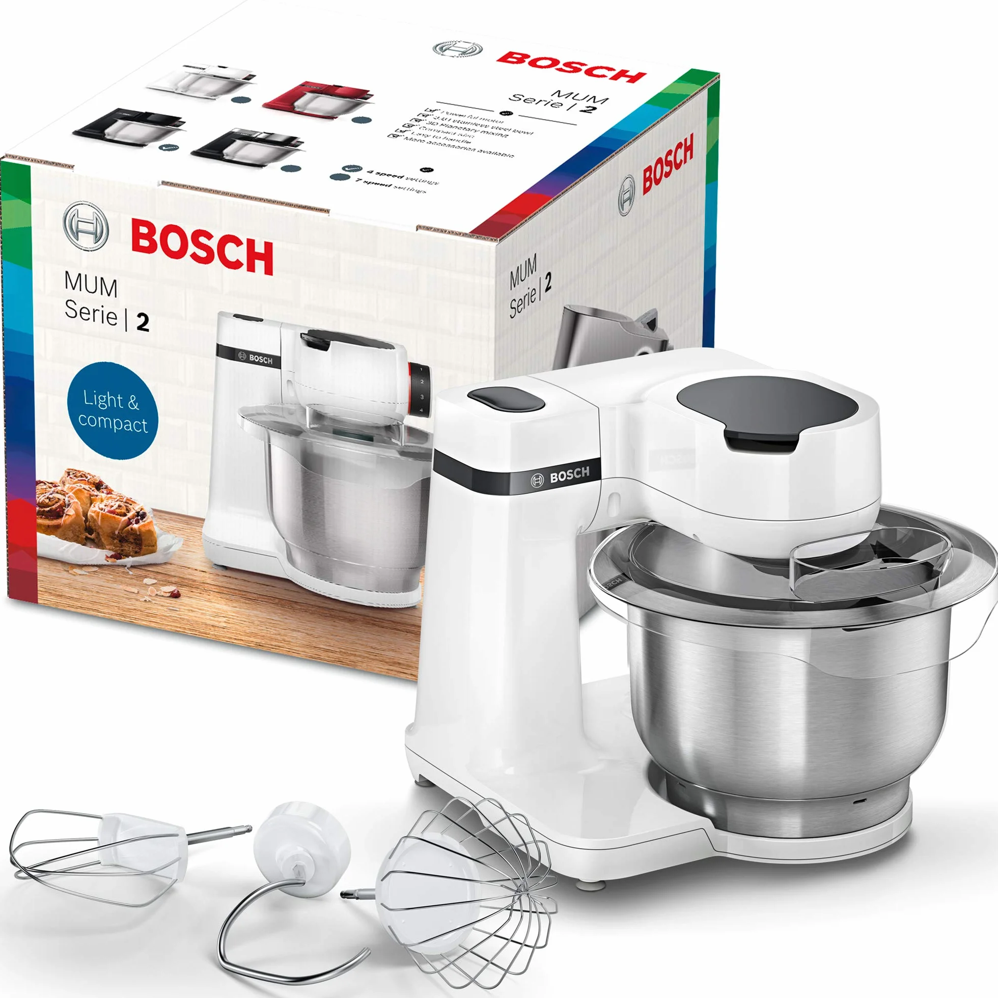 Bosch MUM2 wielofunkcyjny robot kuchenny 700 W mikser planetarny misa ze stali nierdzewnej 3,8l MUMS2EW00