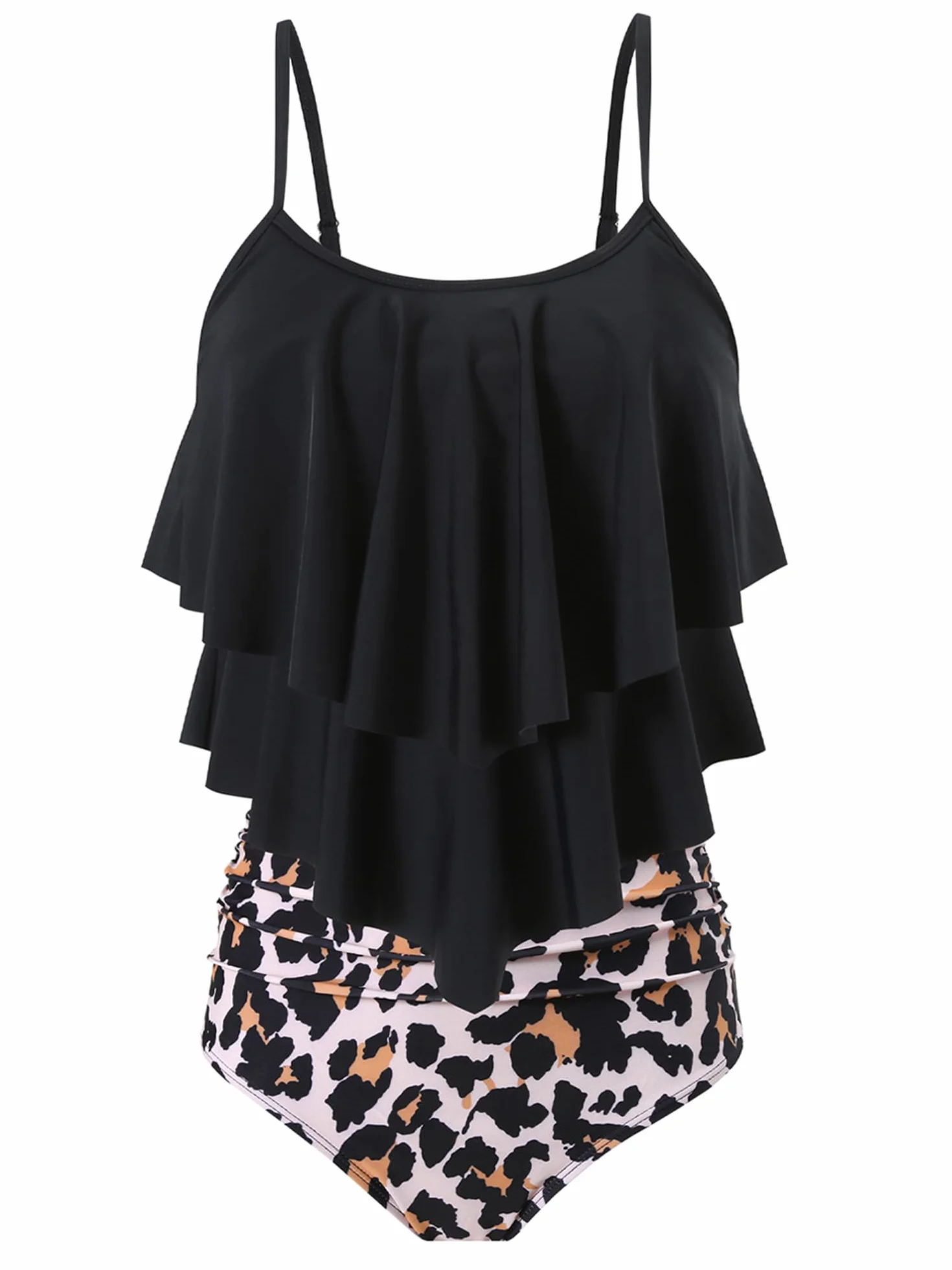 Damski dwuczęściowy strój kąpielowy z wysokim stanem zestawy tankinów marszczony kostium kąpielowy kostium kąpielowy
