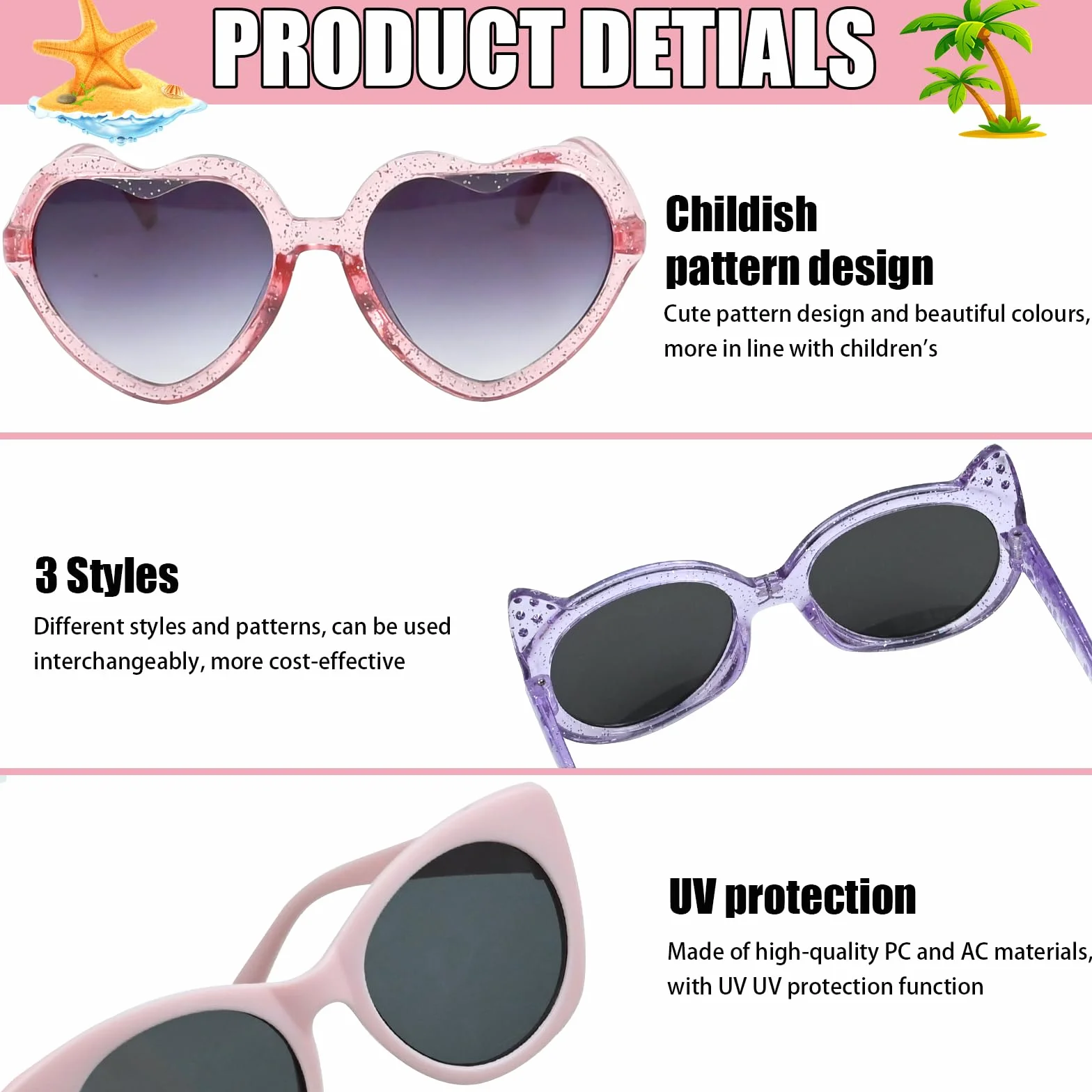 3 szt. Okulary przeciwsłoneczne dla dzieci, okulary przeciwsłoneczne dla dziewczynek, dziecięce okulary przeciwsłoneczne polaryzowane, okulary przeciwsłoneczne UV dla chłopców i dziewczynek