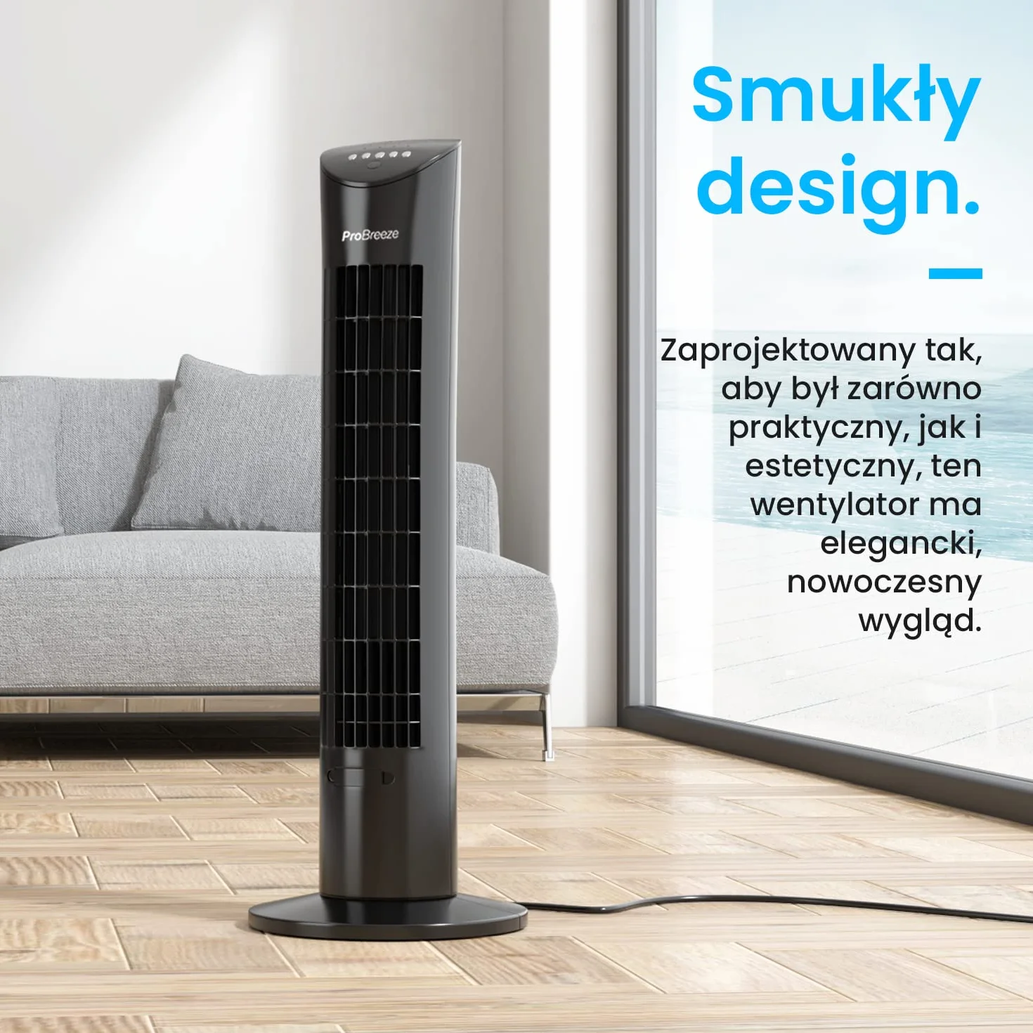 Pro Breeze Wentylator Kolumnowy 60W 76 cm Bezśmigłowy z Pilotem Automatyczna Oscylacja 7.5h Timer Czarny