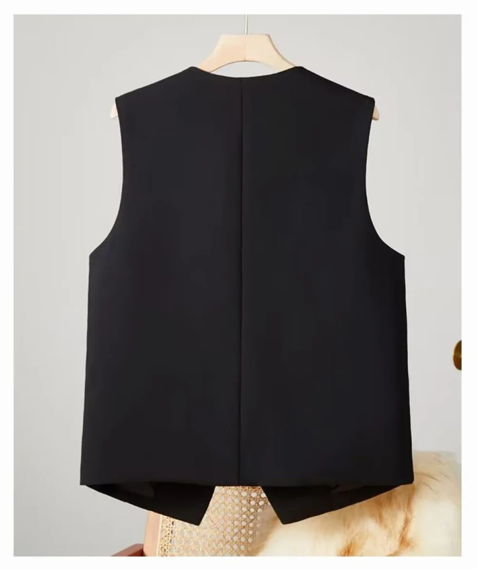 Damska kamizelka bez rękawów Blazer, elegancka smukła biurowa kamizelka płaszcz Retro Party kamizelka, V-hals kamizelka, czarny, XL