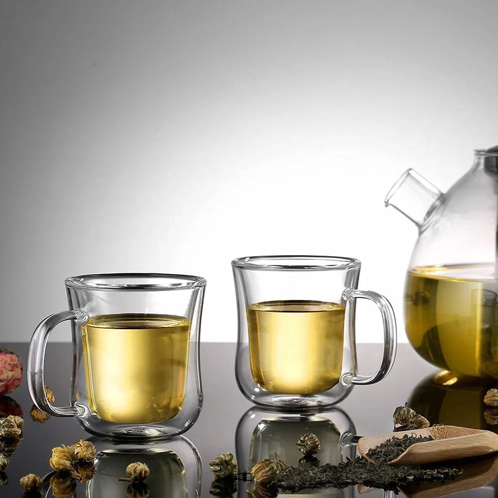 ecooe Filiżanki do kawy z podwójnymi ściankami, szklanki, herbaty, deserów, szklanki borokrzemowe, 120 ml, zestaw 2 szt