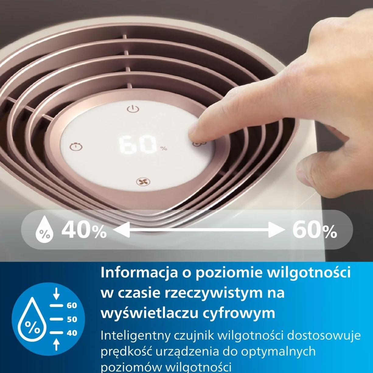 Philips Nawilżacz Ewaporacyjny Serii 3000 45 m² NanoCloud 300 ml/h 33 dB 3L biały HU3916/10