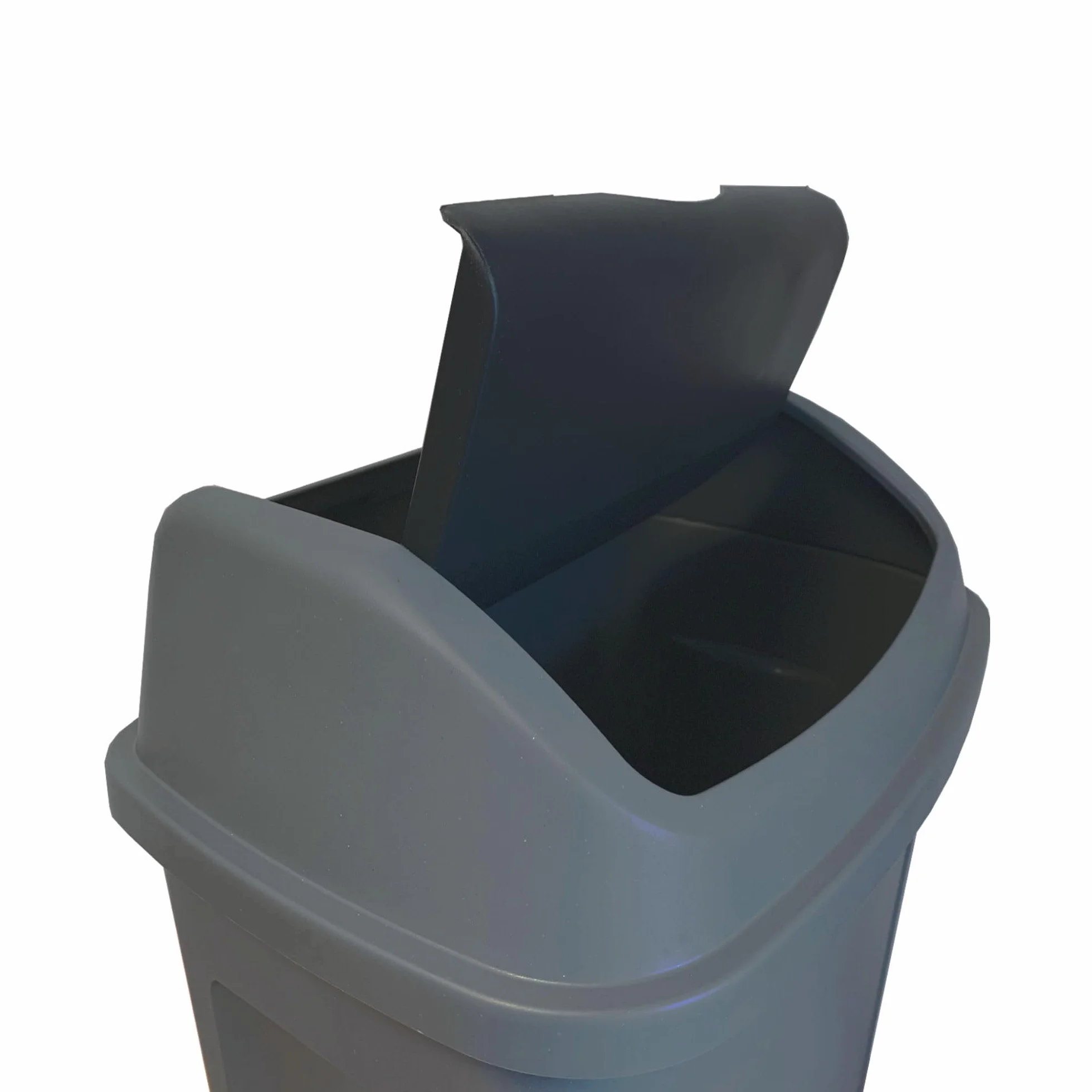 SUNDIS Swing kosz z pokrywką przechylaną prostokątny, szary i czarny, plastik z recyklingu, do kuchni, biura, pralni, warsztatu, łazienki, 25 l