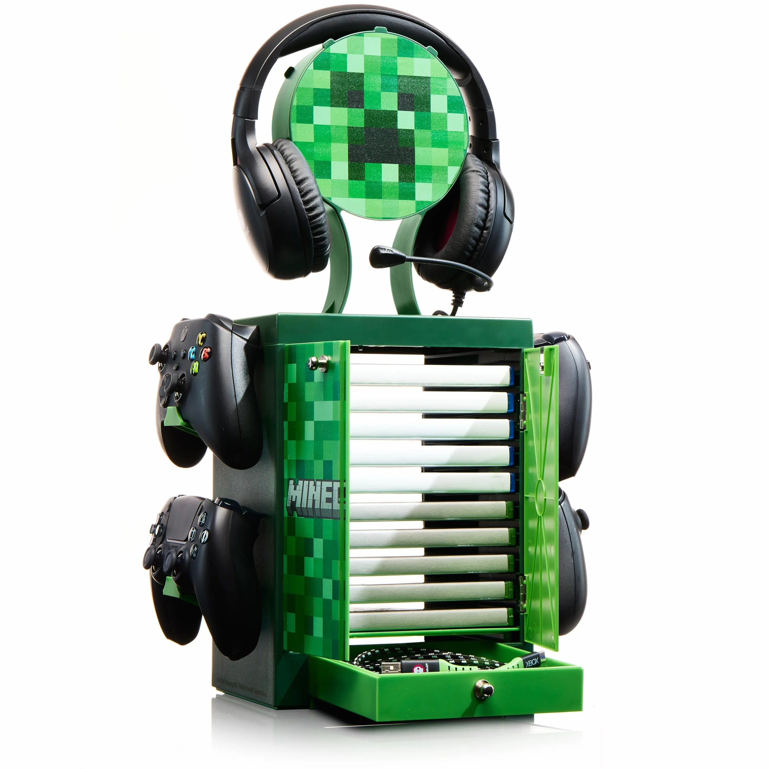 Numskull Oficjalna szafka na akcesoria do gier Minecraft, pomieści 10 gier, 4 kontrolery, zestaw słuchawkowy