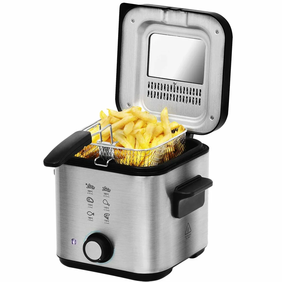 Cecotec Elektryczna frytkownica CleanFry Infinity 1500 1,5 litra pojemność frytkownicy olejowej, moc 900 W, filtr OilCleaner, nieprzywierająca wiadro, pokrywa z filtrem i okienkiem sterującym