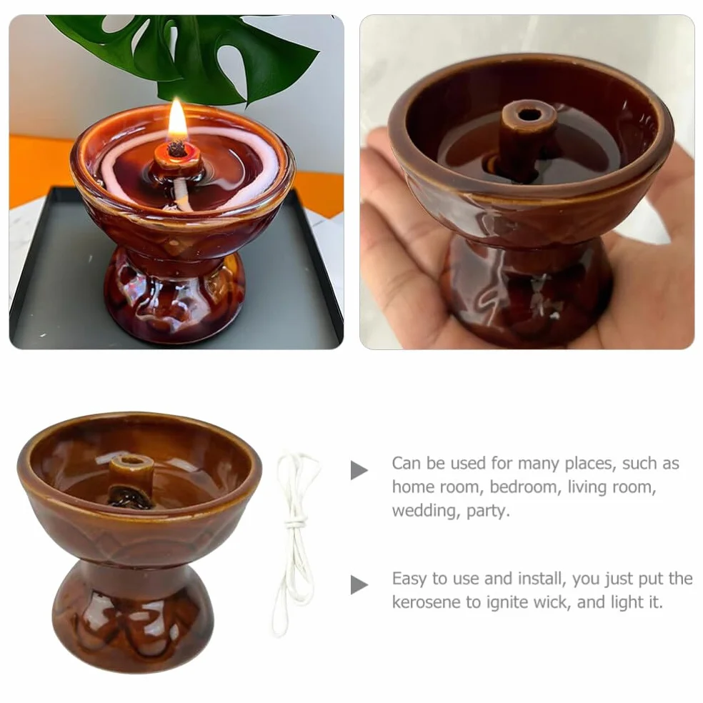 Yardwe Ceramiczna Lampa Naftowa Retro z Regulowanym Płomieniem do Wnętrz
