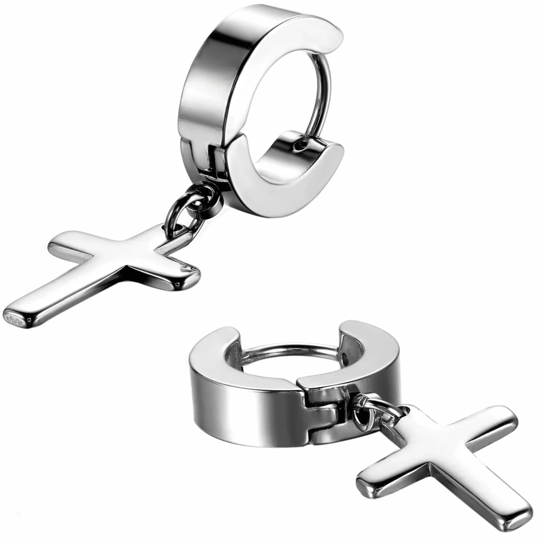 Cupimatch Kolczyki w kształcie krzyża zestaw damskich kolczyków ze stali chirurgicznej nierdzewnej do piercingu uszu dla mężczyzn i dziewczynek, biżuteria do uszu, srebrna