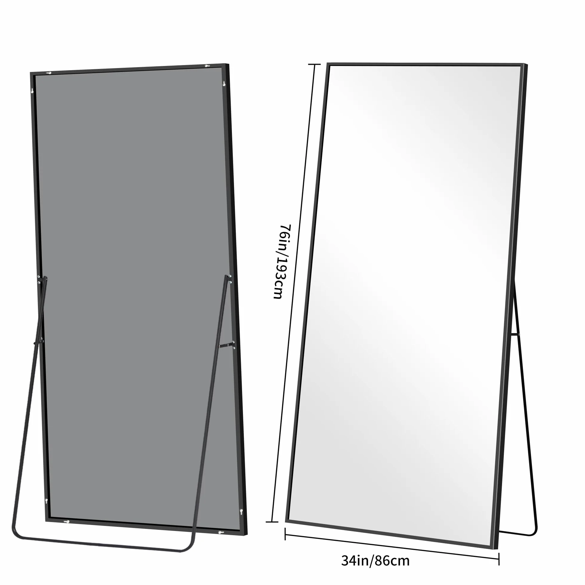 BONEWEI Lustro pełnej długości 192x85 cm prostokątne czarna rama stojące wiszące