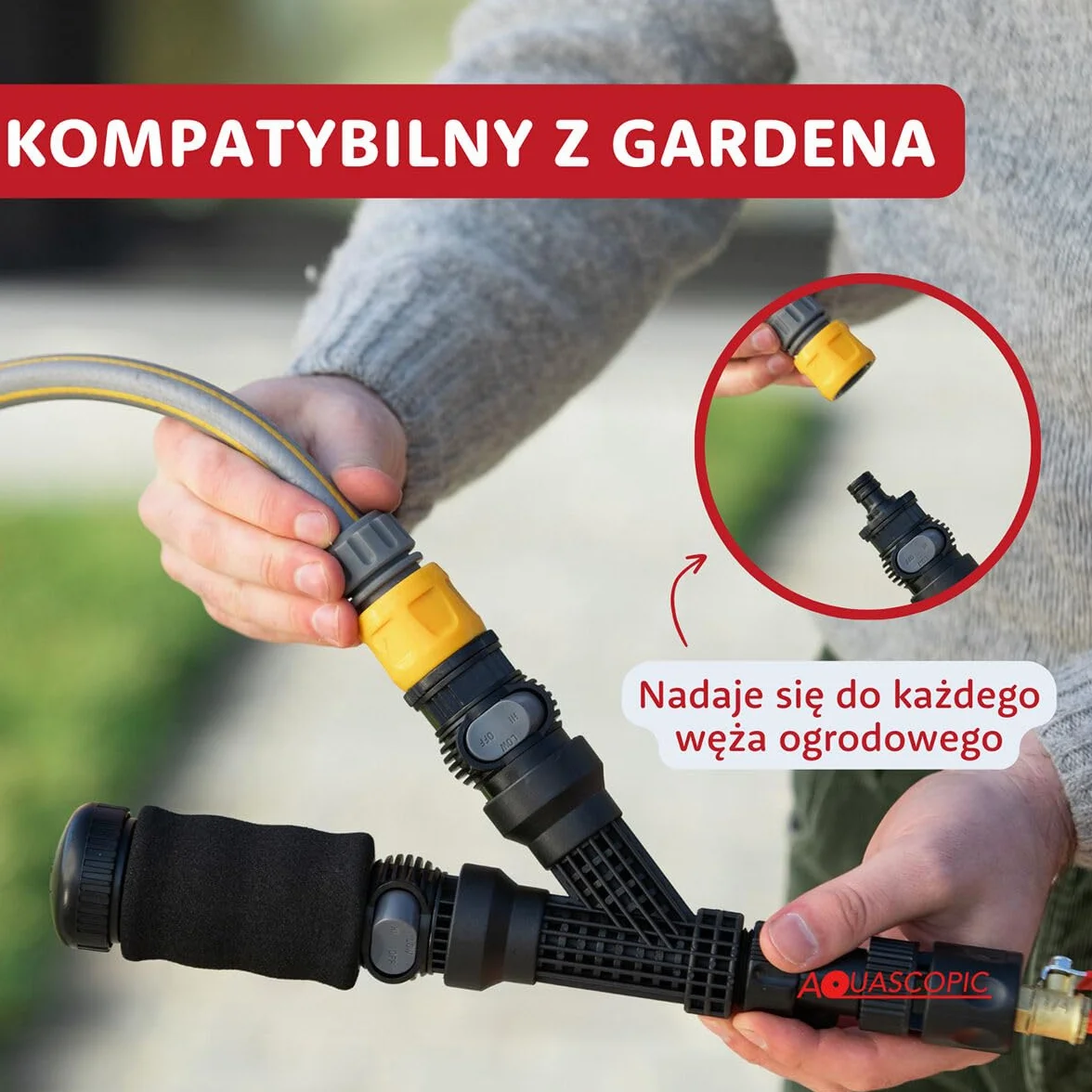 Aquascopic Aluminiowy drążek teleskopowy 7,2 m All-in-One ze szczotką do paneli słonecznych, 5-powierzchniową szczotką, szczotką do szorowania i myjką Combi – profesjonalny czyściciel
