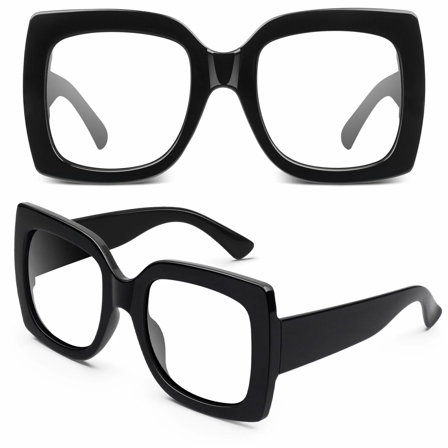 GQUEEN Ponadgabarytowe sztuczne okulary kobiety mężczyźni retro grube duże kwadratowe oprawki przezroczyste soczewki ochrona UV400 modne okulary