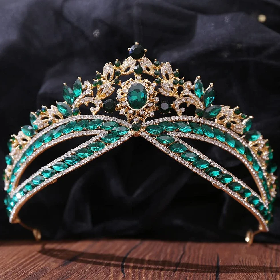 ZYFSHA Biżuteria do włosów korona tiary dla kobiet barokowa zielona kryształowa korona panna młoda Tiara dla kobiet ślub koreańska luksusowa księżniczka królowa chluba akcesoria jubilerskie do włosów,