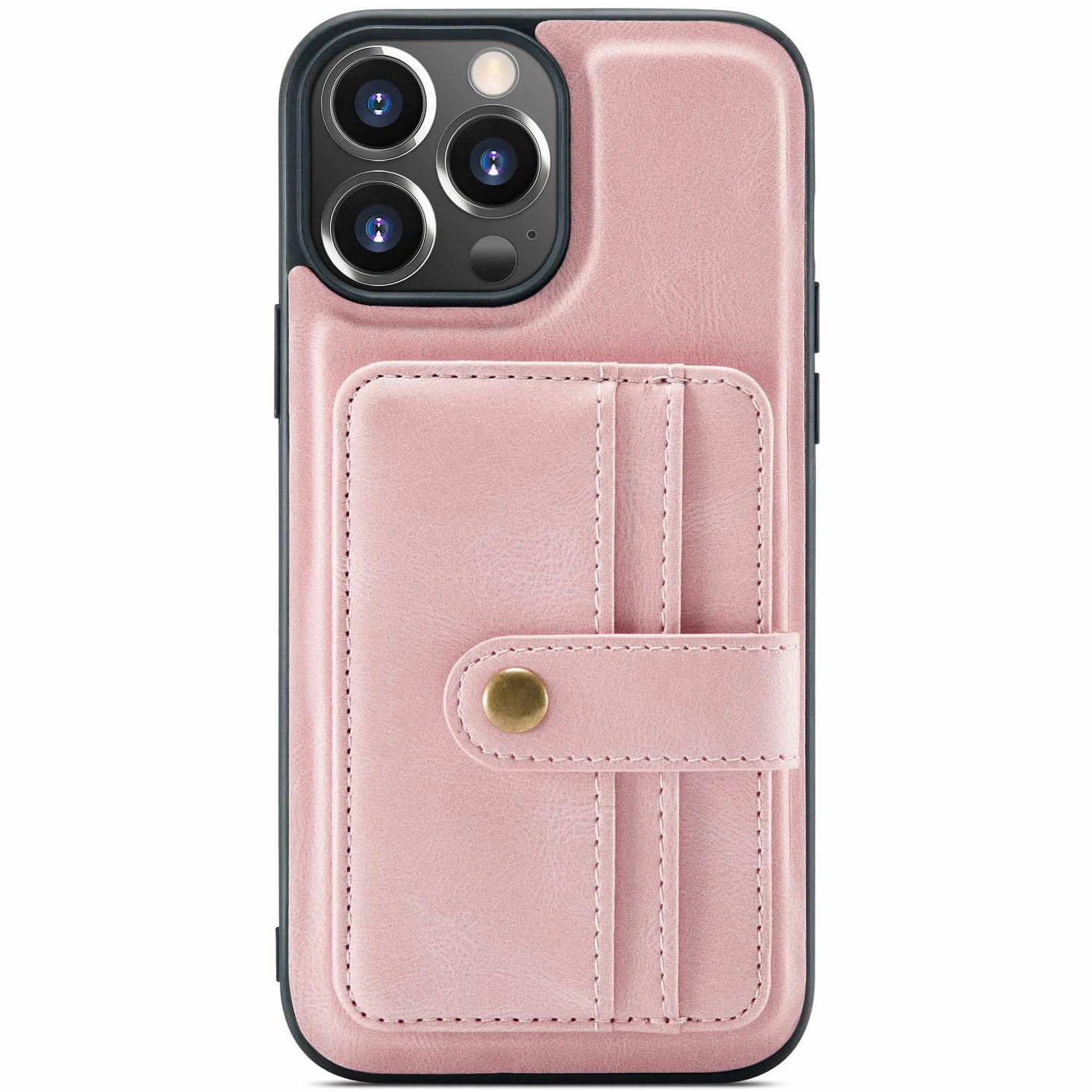 Skórzane etui na iPhone'a 15 Pro Max/15 Pro/15 Plus/15, magnetyczne odpinane, wąskie etui portfelowe z uchwytem na kartę blokującą RFID, różowy, 15