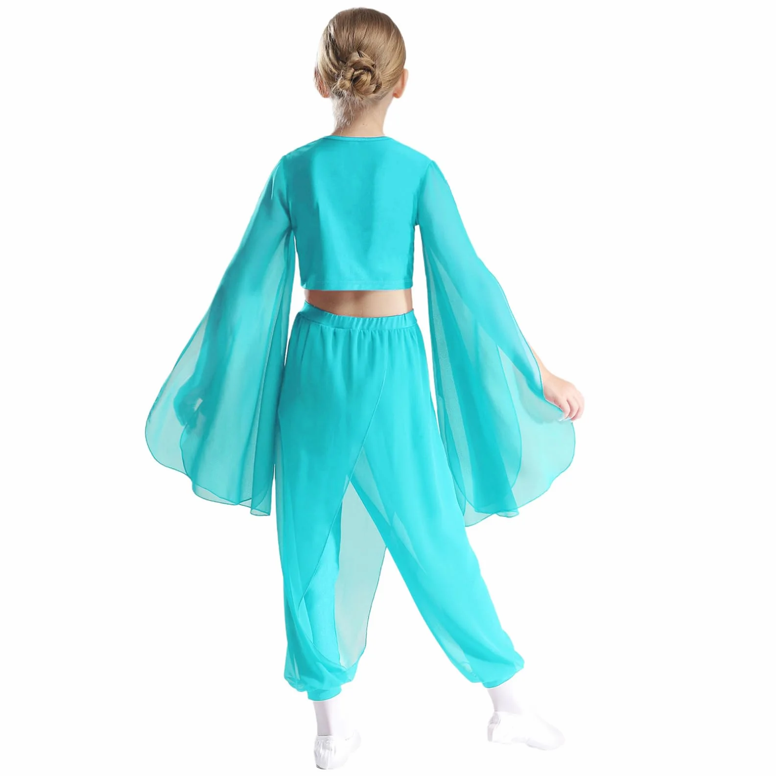 Agoky Dziewczęce koszulki z długim rękawem i długim rękawem, top z rozcięciem + wysoki stan, kwiaty w stylu vintage, retro, spodnie do tańca, szerokie nogawki, spodnie sportowe, odzież do tańca