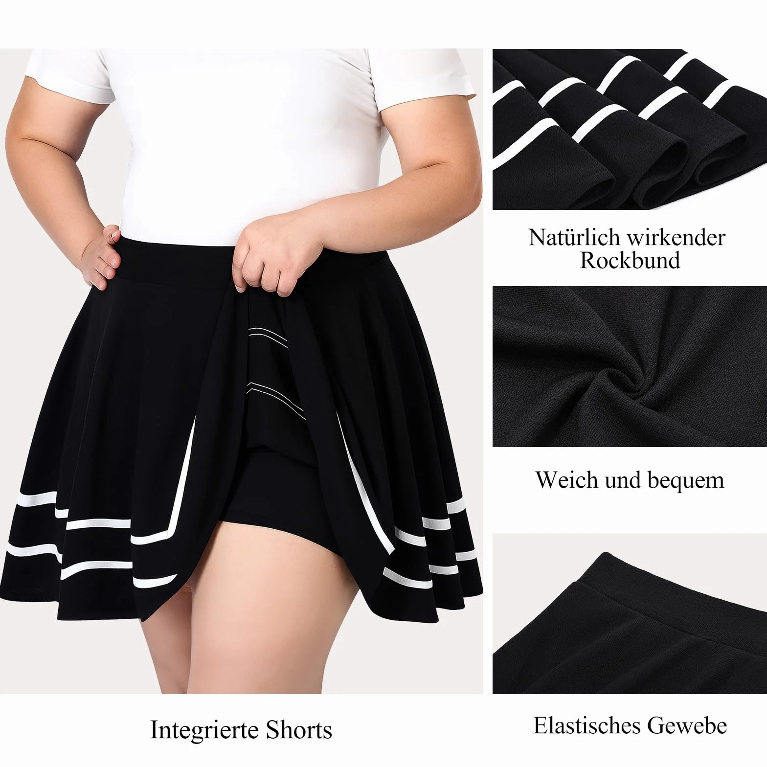 TRIWORKS Elegancka spódnica ze spodniami, spódniczka z wysoką talią, damska spódnica, o linii A, mini spódnica, duże rozmiary