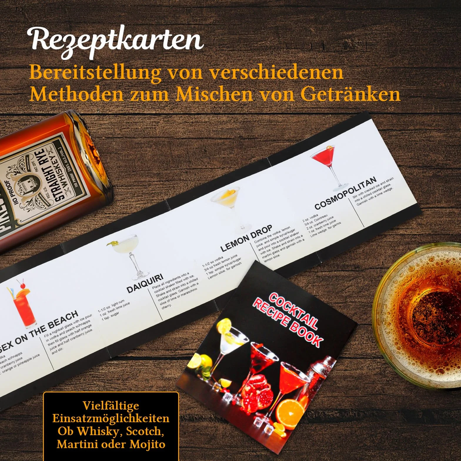 Zestaw koktajlowy, 3 częściowy zestaw do mieszania koktajli ze stali nierdzewnej z książką kucharską, 750 ML Cocktail Shaker Premium Bartender Set for Home, Bar