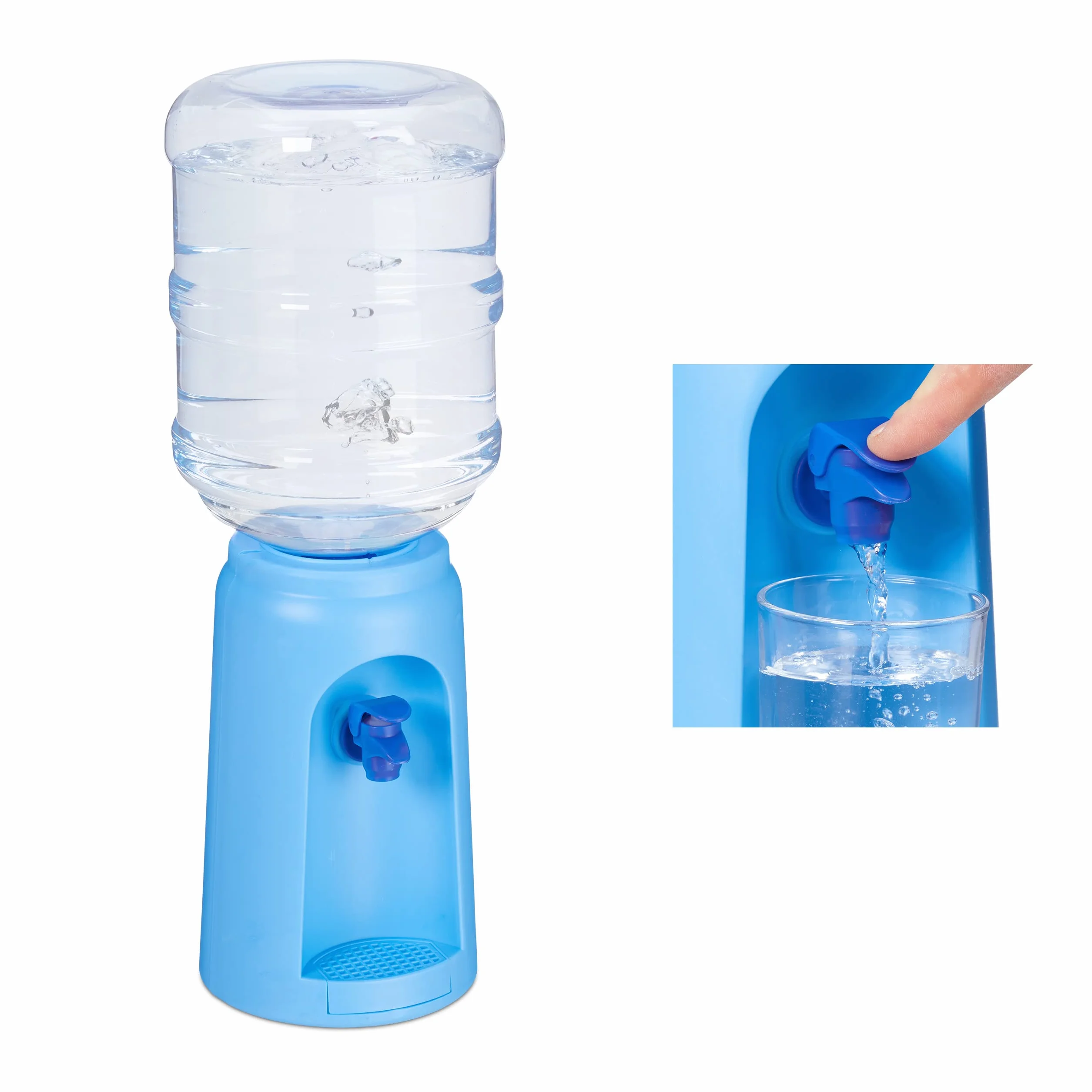 Relaxdays Dozownik wody ze zbiornikiem i kranem, dozownik wody pitnej do biura, 4,5 l, tworzywo sztuczne, wys. x śr.: 47,5 x 17 cm, niebieski, 1 sztuka 10027938_45